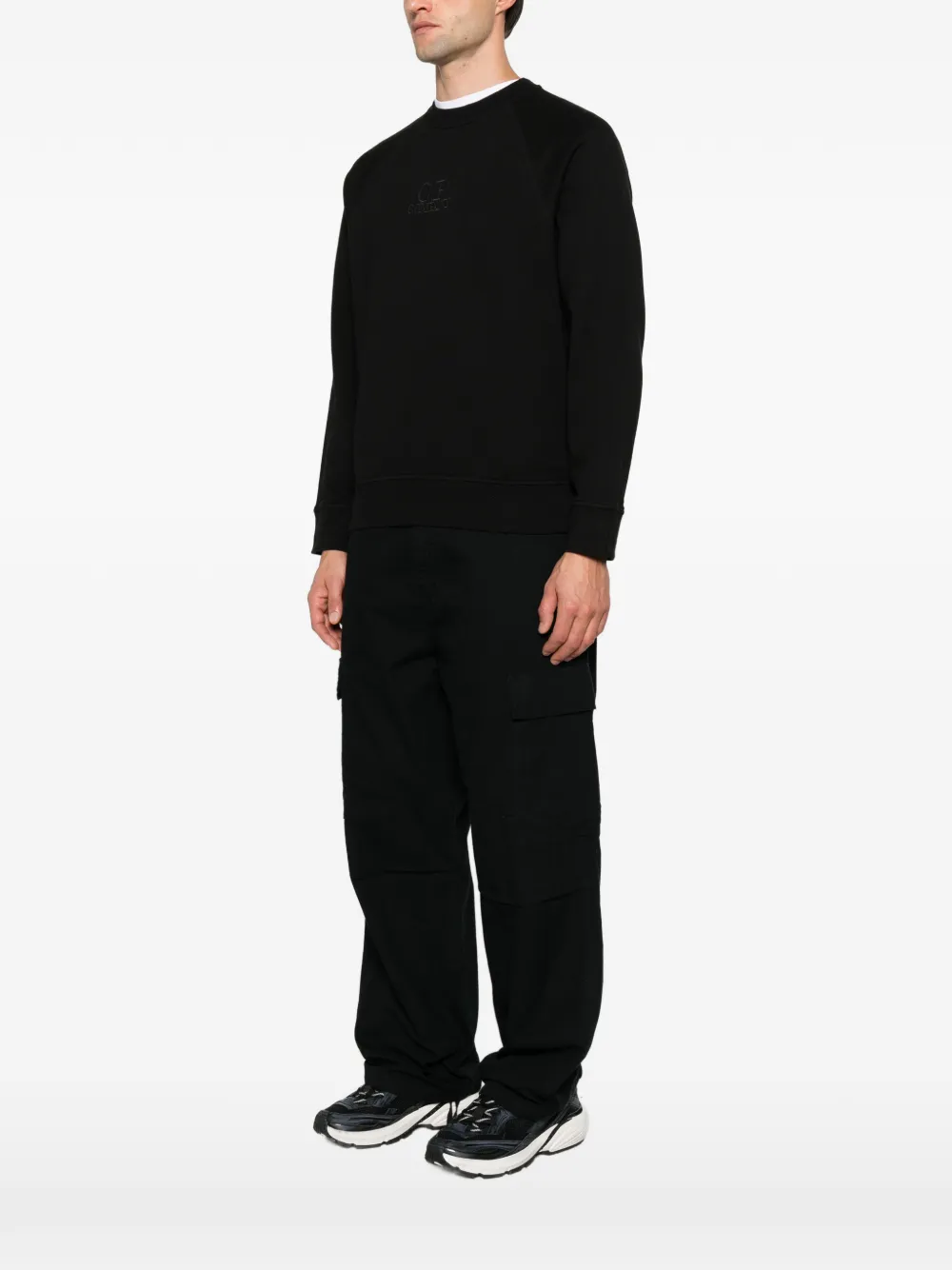 C.P. Company logo-embroidered raglan-sleeve sweater Zwart