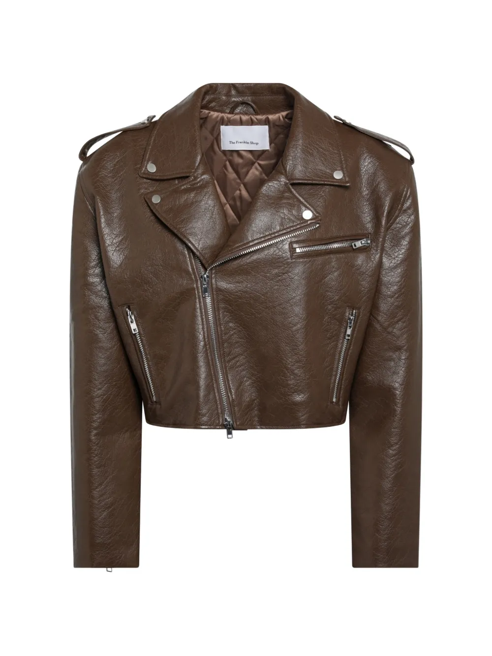 The Frankie Shop Daphne cropped biker jacket - Marrone