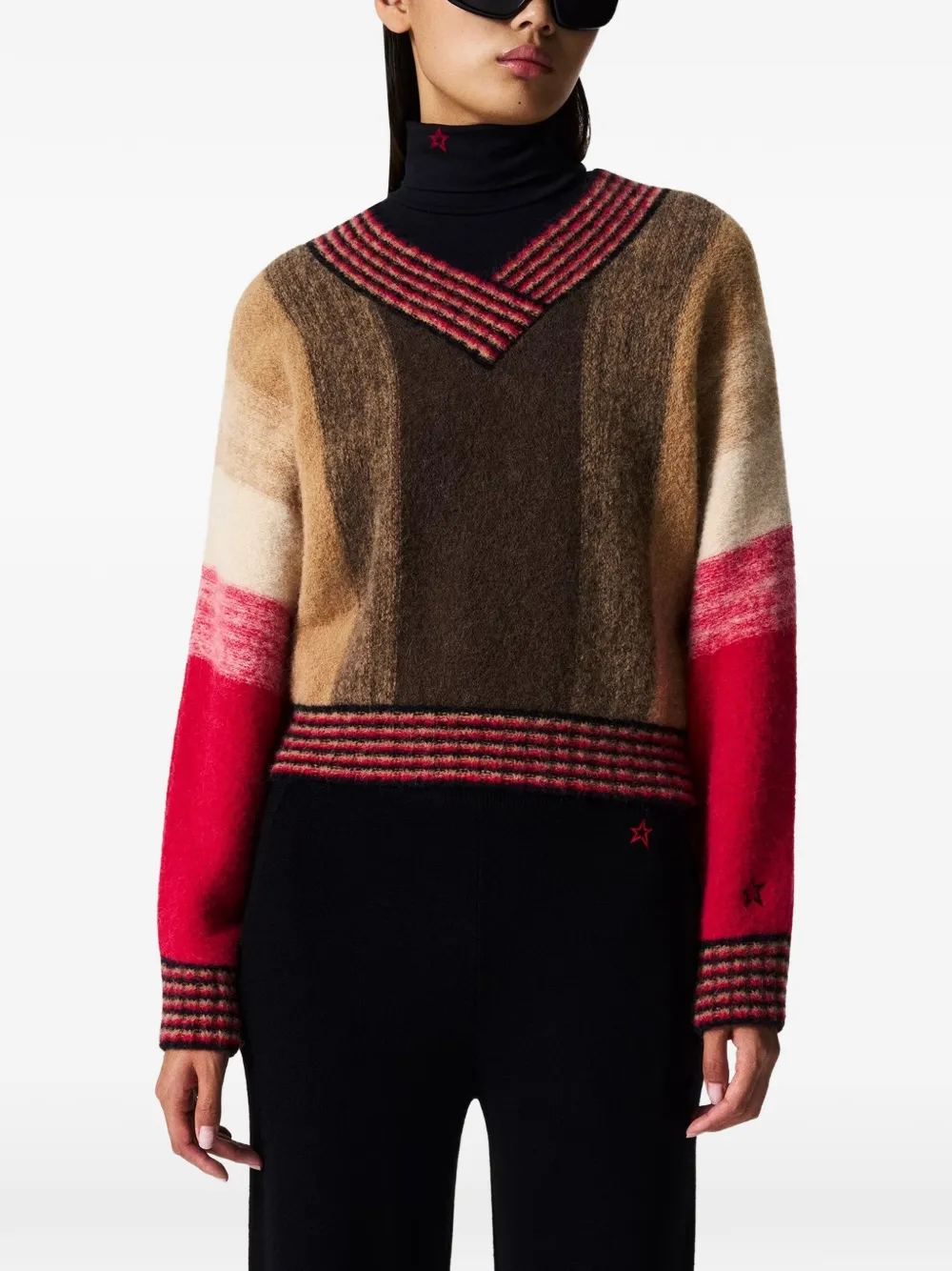 Perfect Moment Alpaca-and-wool V-neck Sweater in Brown, view 3