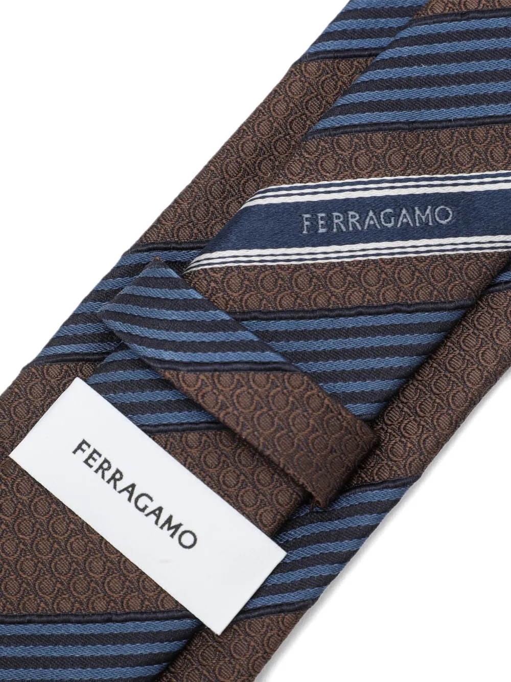 Ferragamo Gancini stropdas met diagonale streep Bruin
