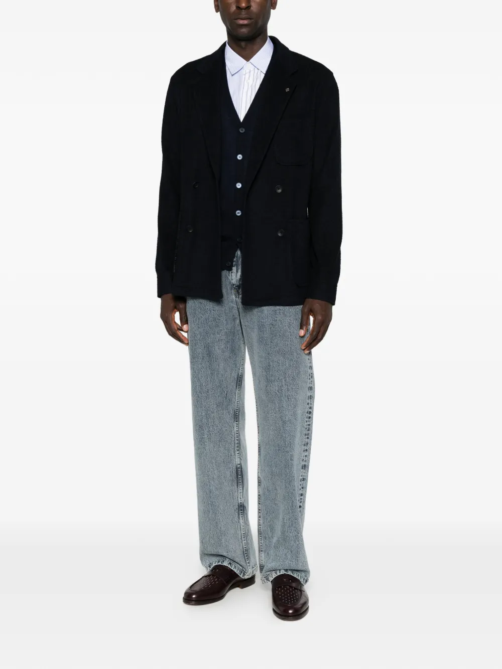 Corneliani Trui met knoopsluiting en V-hals Blauw