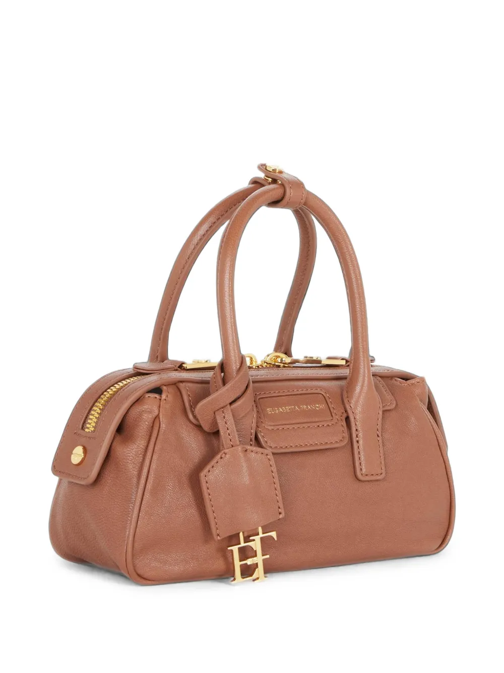 Elisabetta Franchi Kleine Boston leren tas Bruin