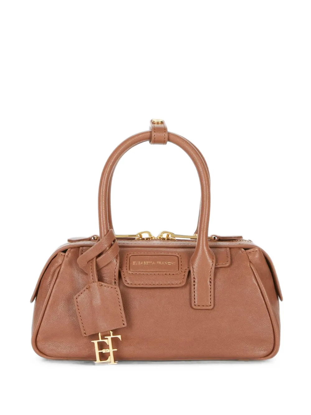 Elisabetta Franchi small Boston bag in leather - Marrone