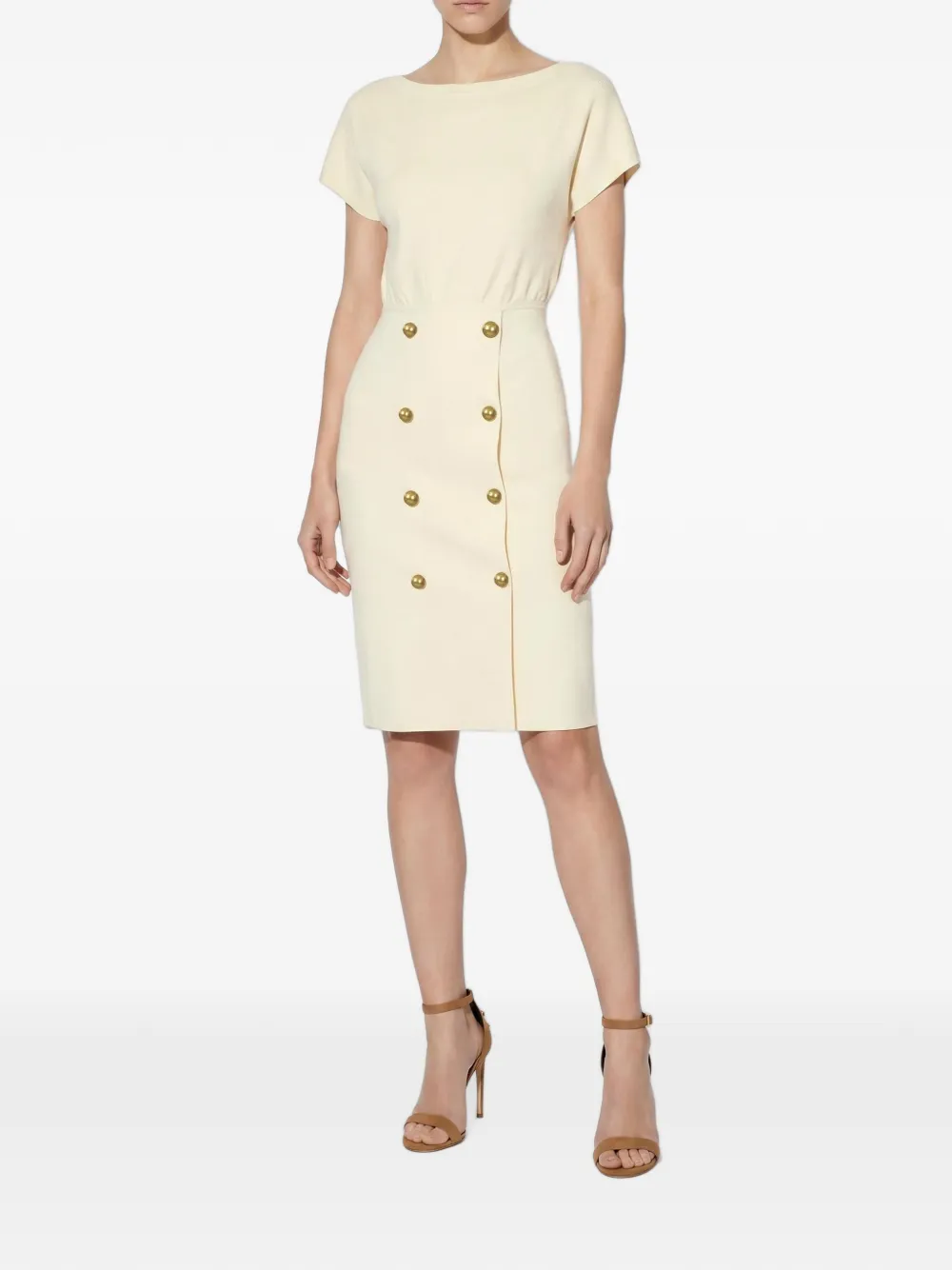 Elisabetta Franchi Gebreide jurk met sierknopen Beige