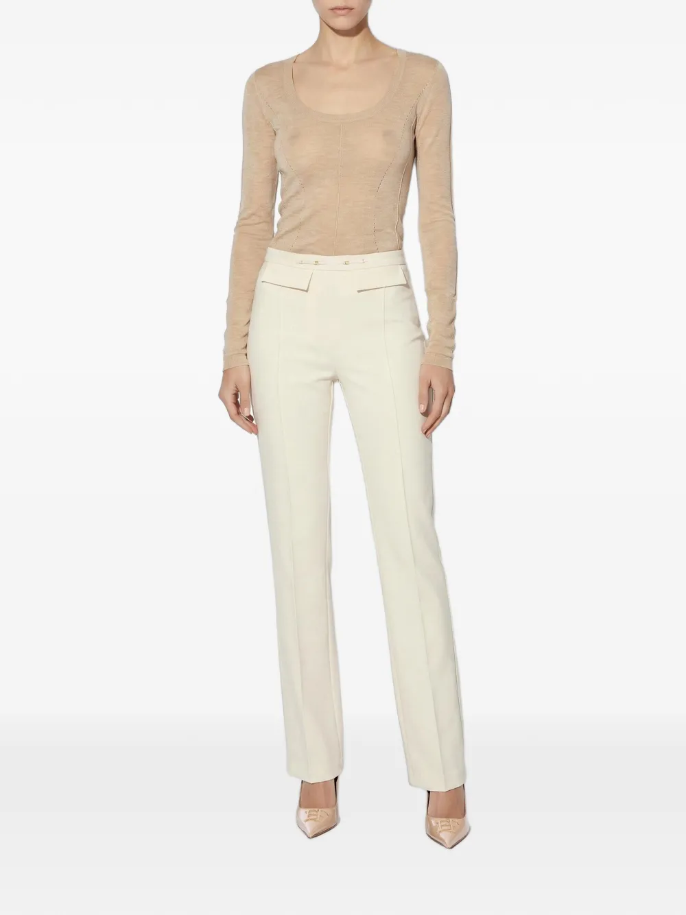 Elisabetta Franchi Stretch broek met dubbele laag crêpe Beige
