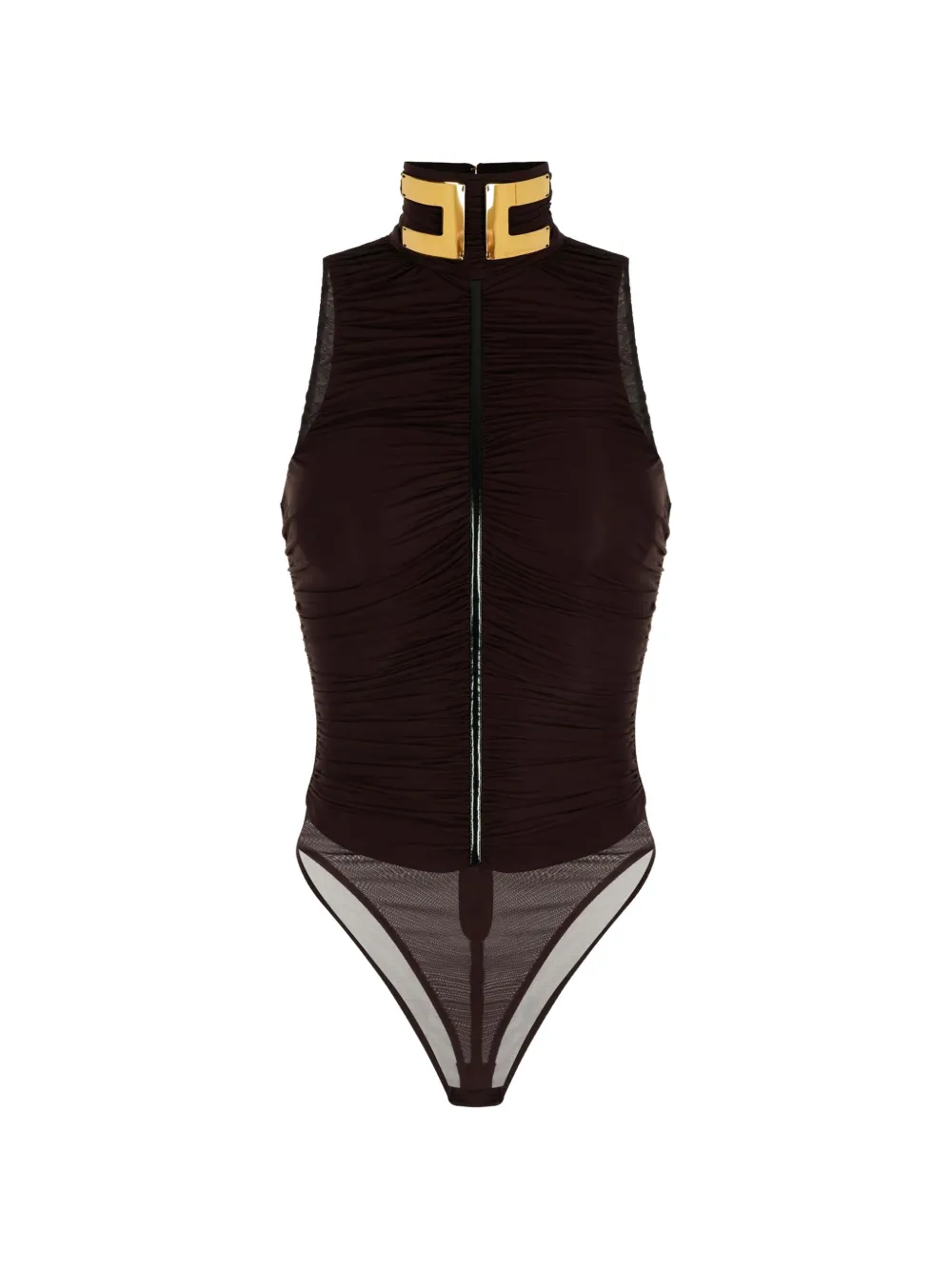 Elisabetta Franchi bodysuit in stretch jersey fabric with jewel collar - Marrone