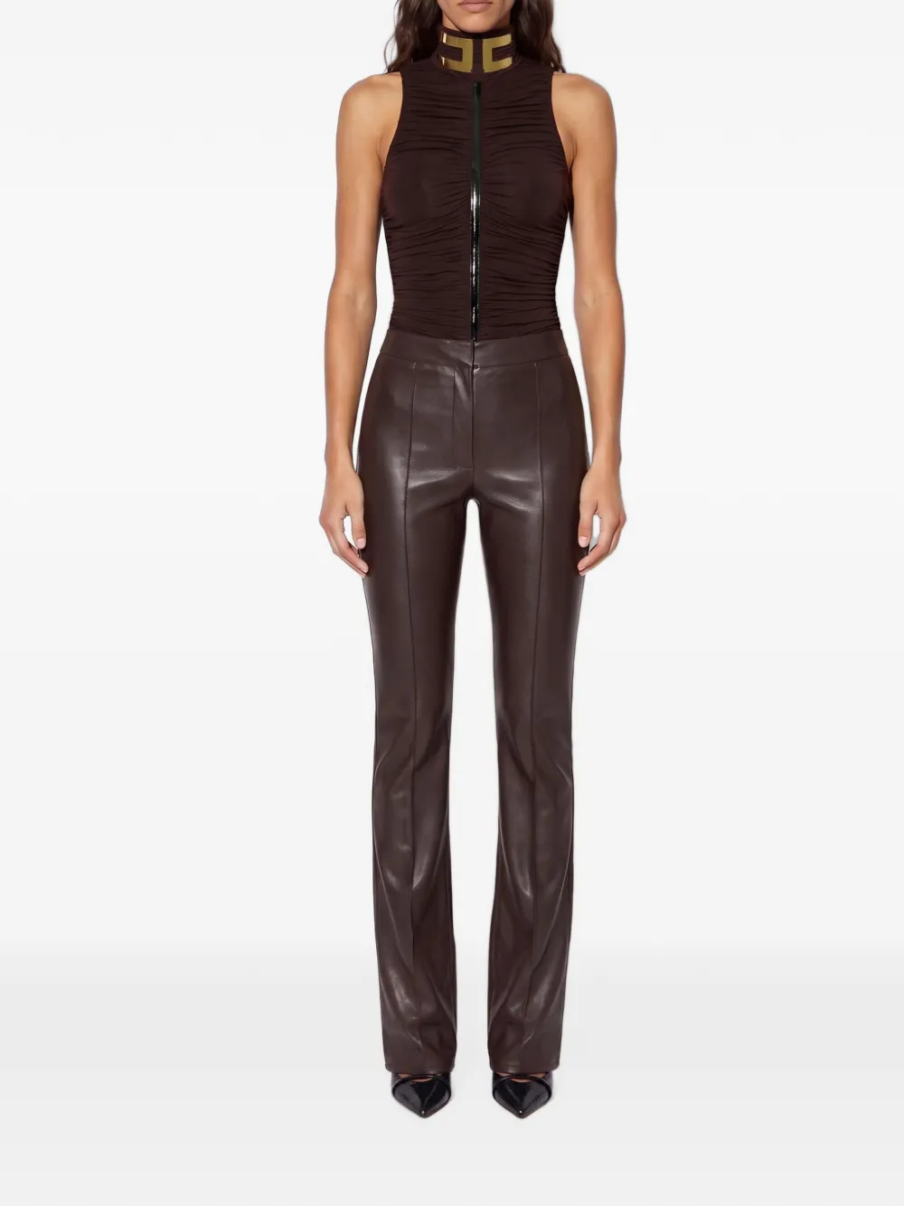 Elisabetta Franchi Body van stretch jersey met sierkraag Bruin
