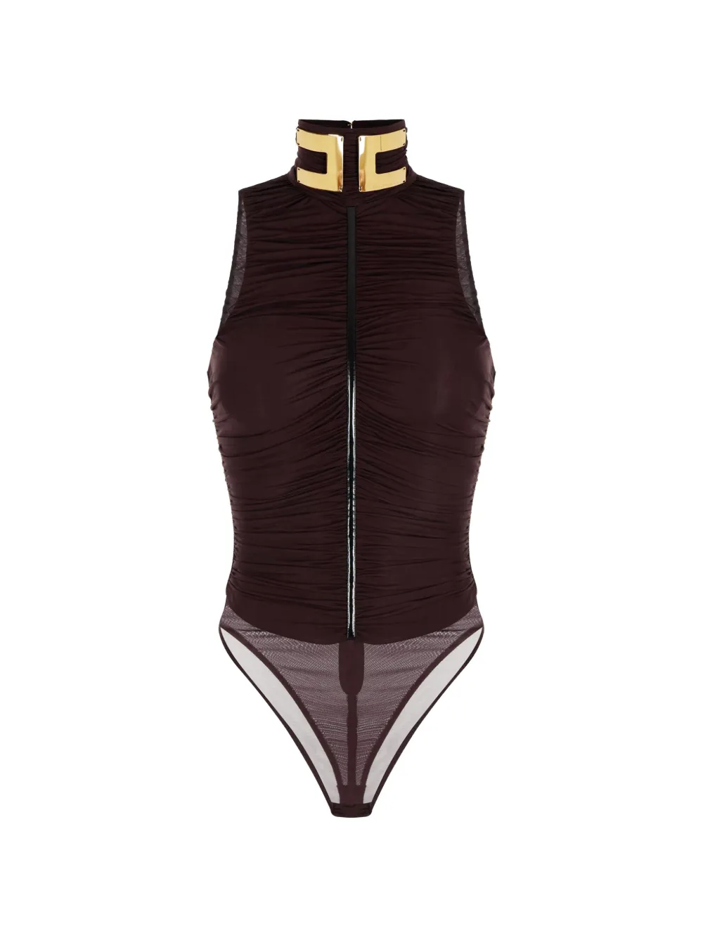 Elisabetta Franchi bodysuit in stretch jersey fabric with jewel collar - Braun