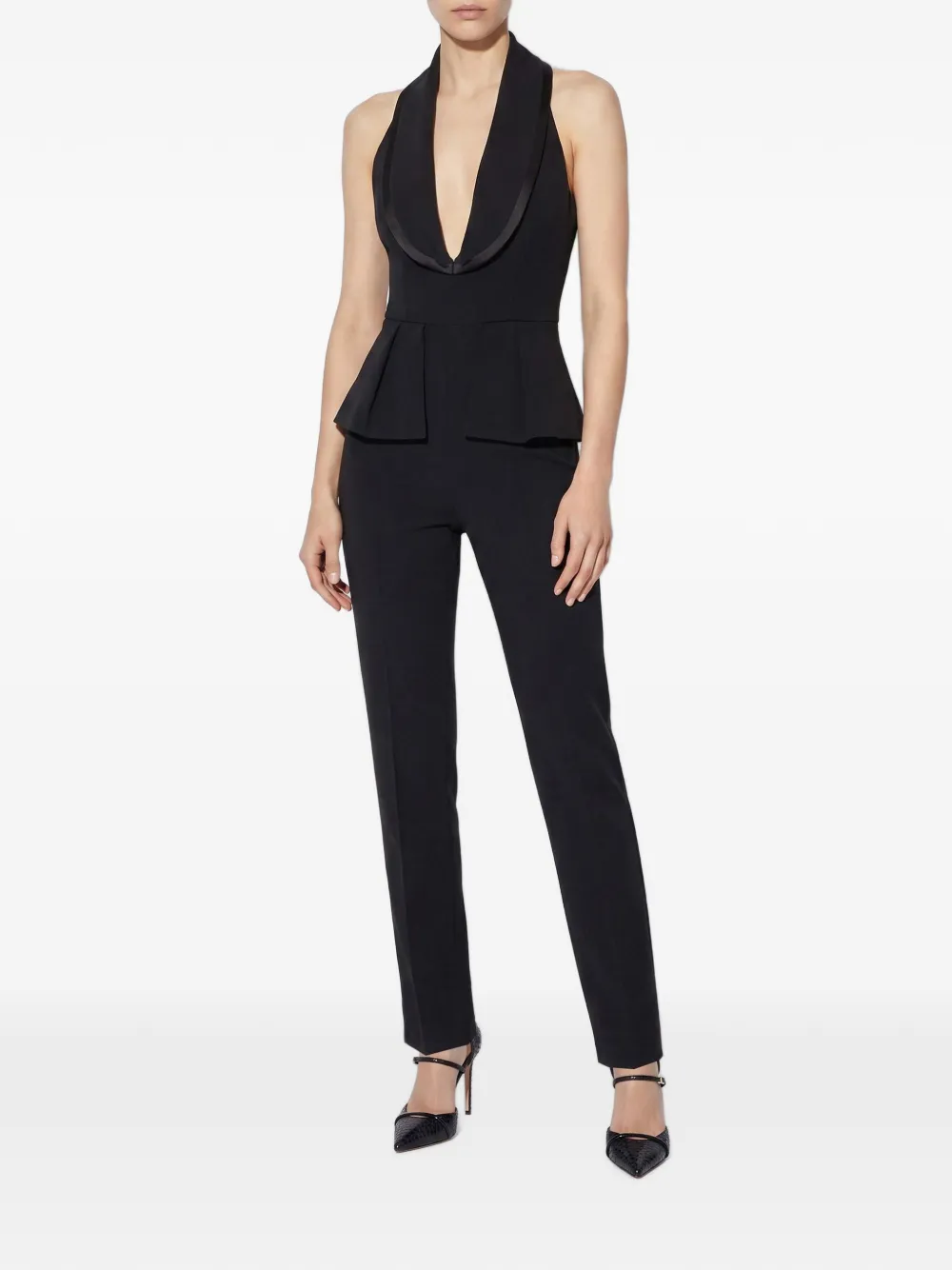Elisabetta Franchi Jumpsuit van lichtgewicht crêpe en satijnen stoffen Zwart