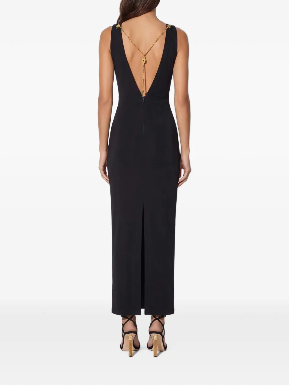Elisabetta Franchi Red Carpet jurk van glanzende viscose stof met bedels Zwart