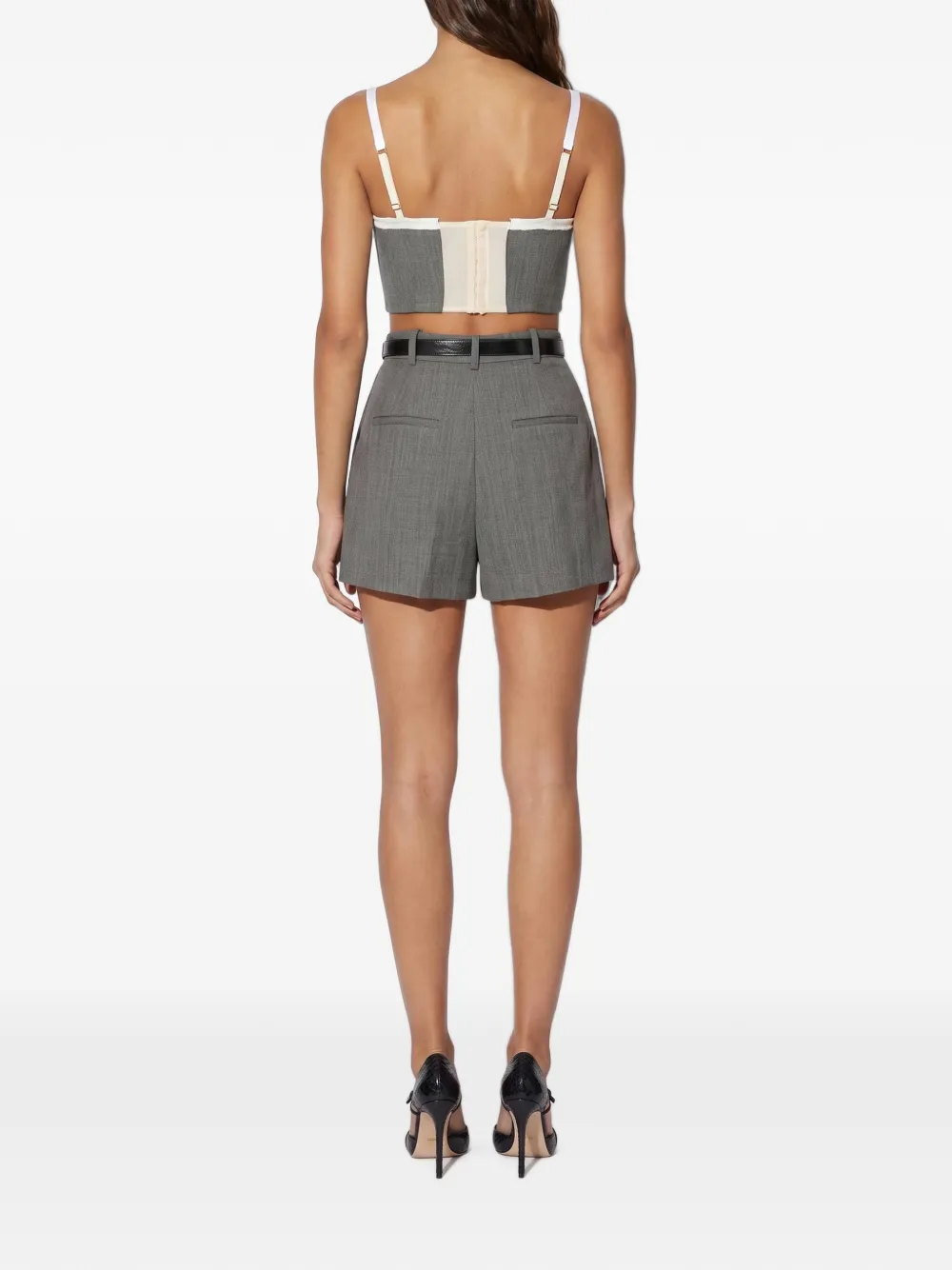 Elisabetta Franchi Shorts van wollen stof met riem Grijs