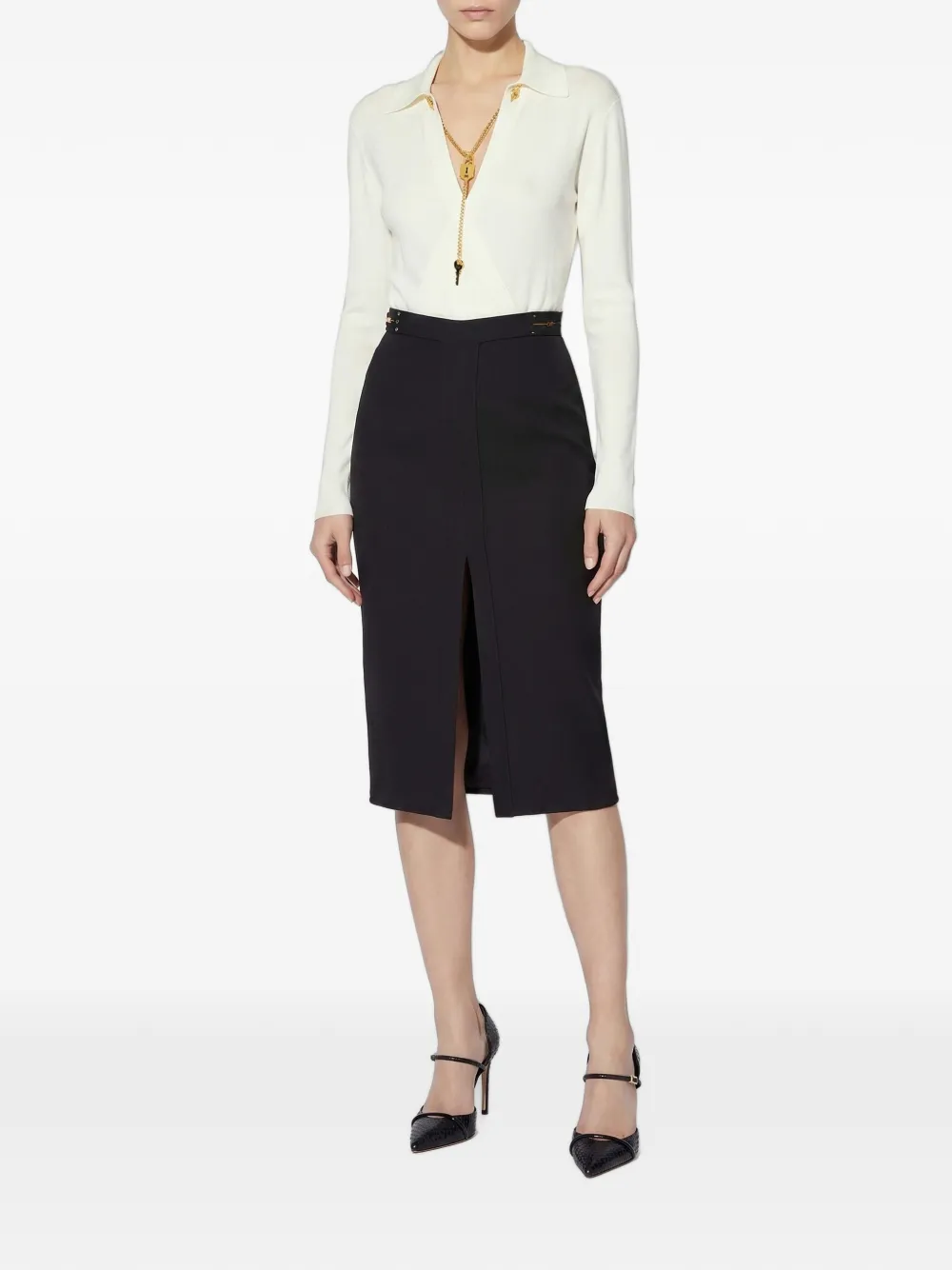Elisabetta Franchi Rok van gabardine stof met juwelen horsebits Zwart