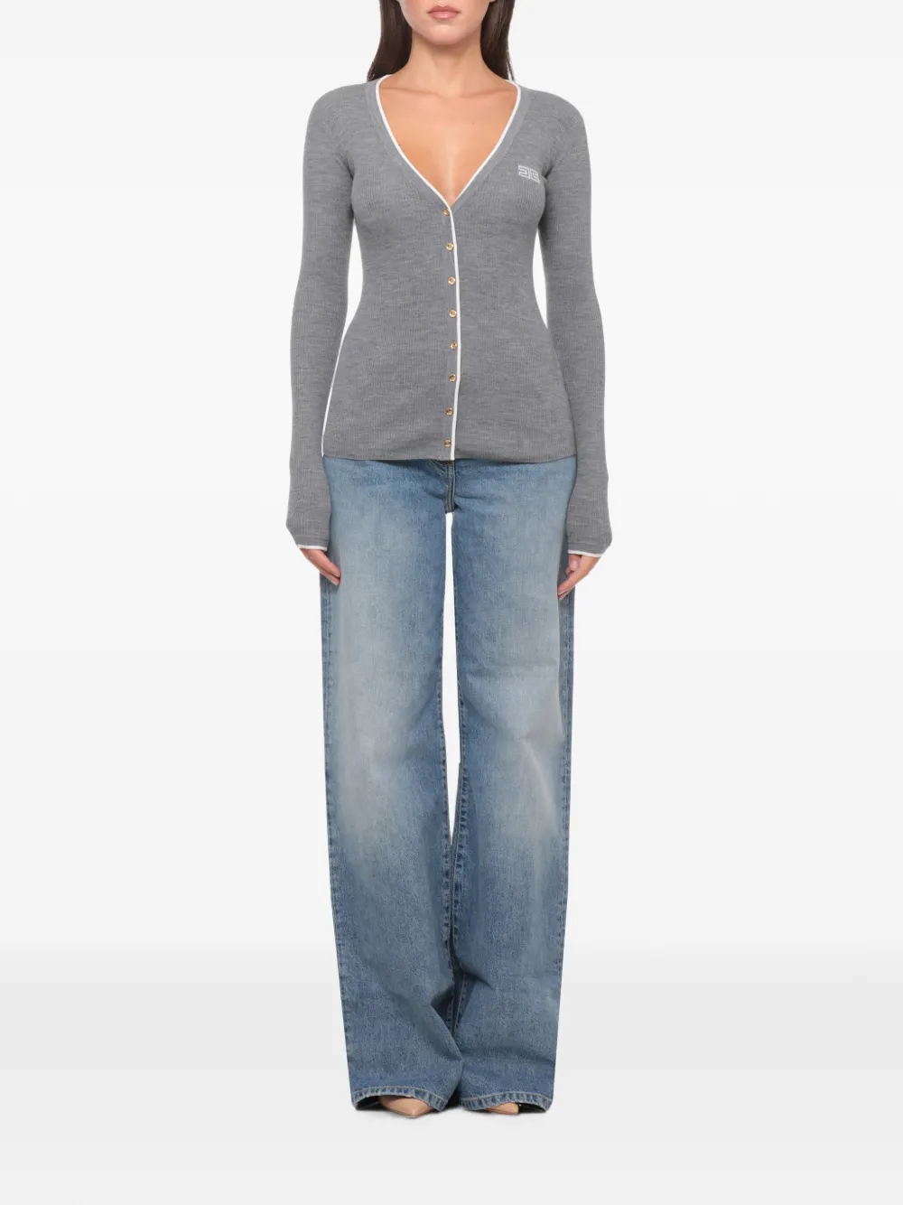 Elisabetta Franchi Vest met geborduurd logo en V-hals Grijs