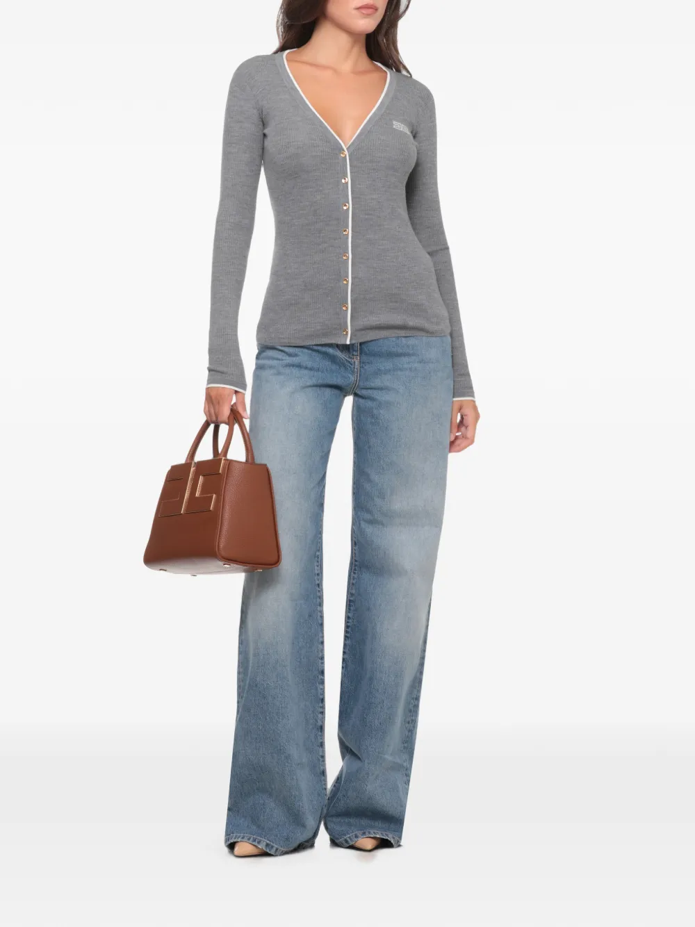 Elisabetta Franchi Vest met geborduurd logo en V-hals Grijs