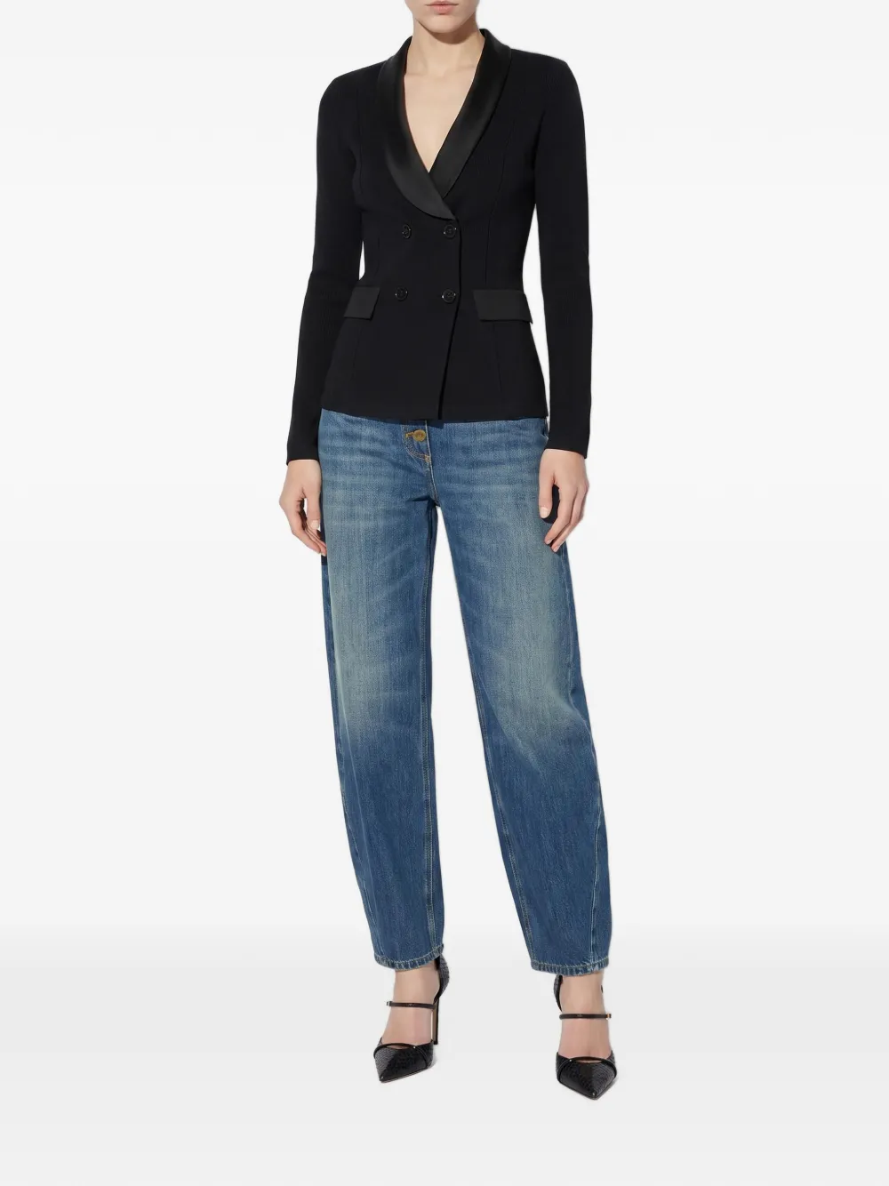 Elisabetta Franchi Gebreid jack met glanzende viscose details Zwart