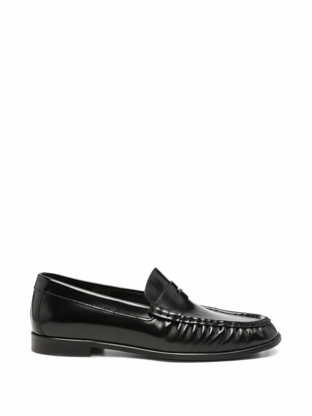 Poeve Penny-slot Ruched Loafers In Black