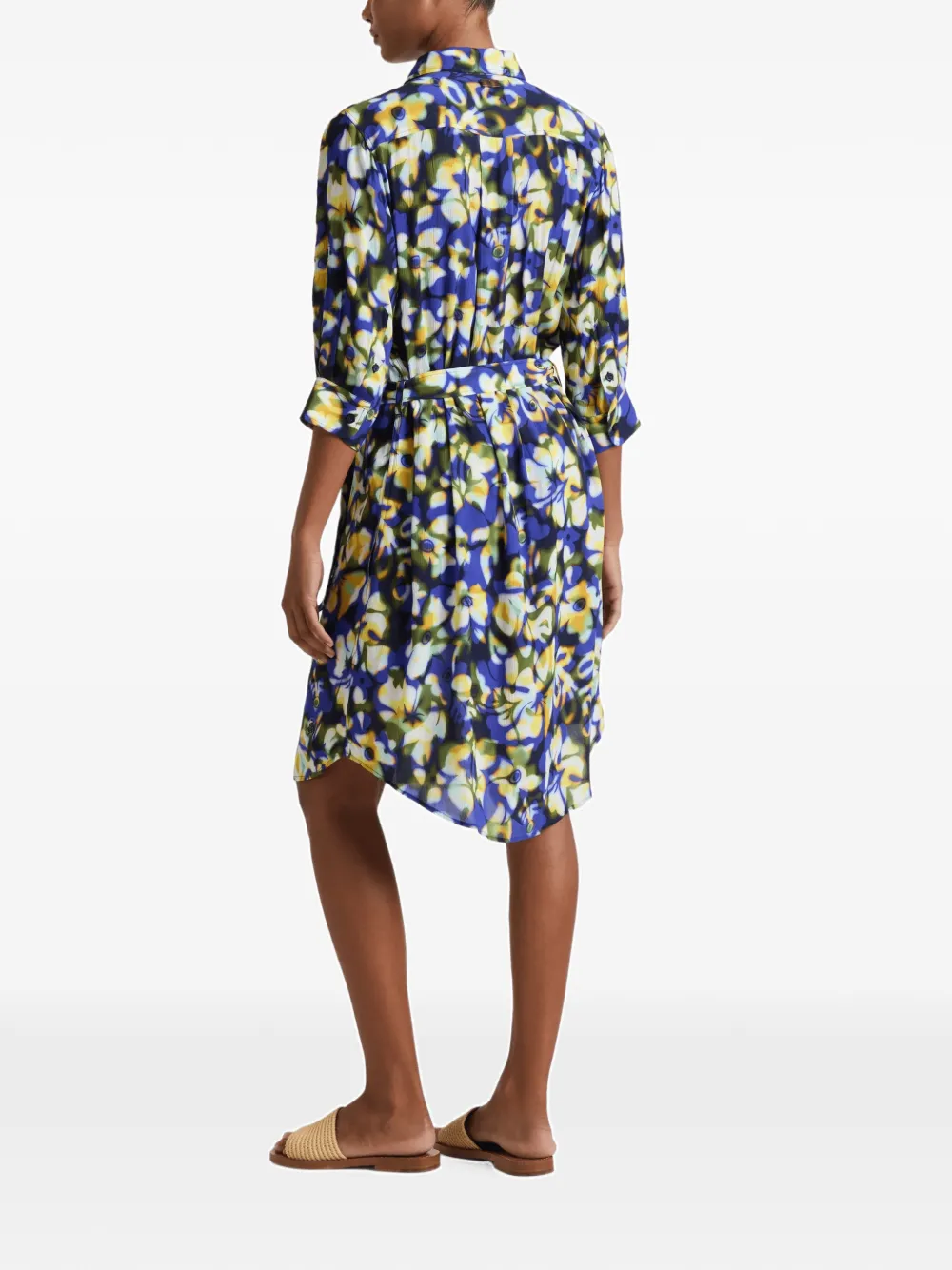 Vilebrequin Midi-overhemdjurk met bloemen-print en ceintuur Blauw