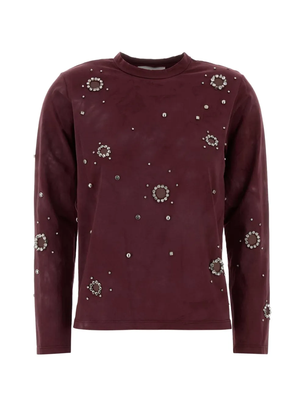 Des_phemmes Crystal-embellished Long-sleeve Top In Red