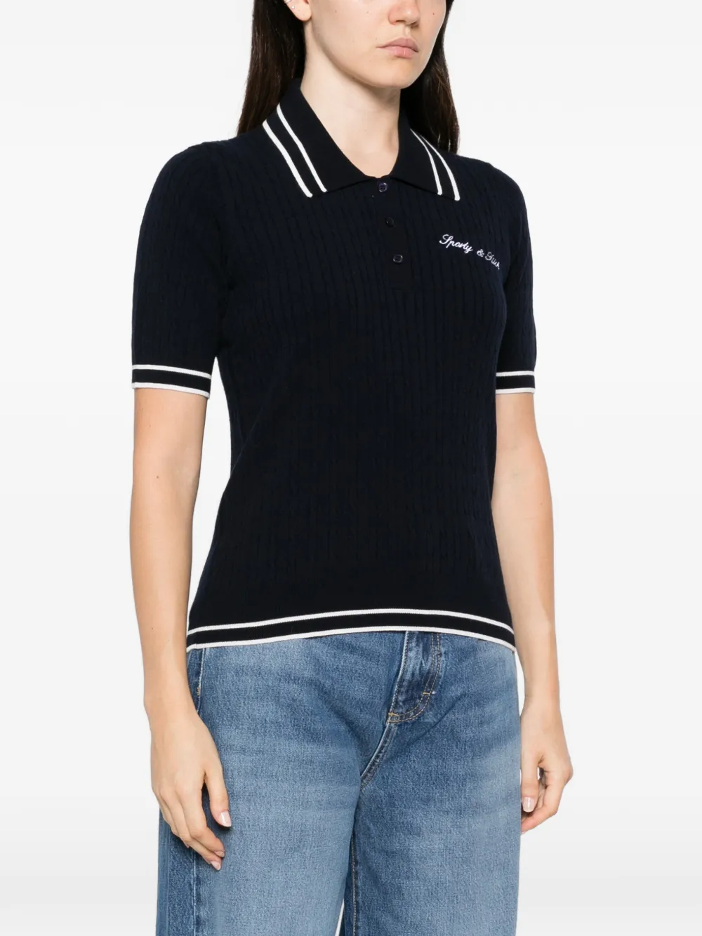 Sporty & Rich Kabelgebreide polotop Blauw