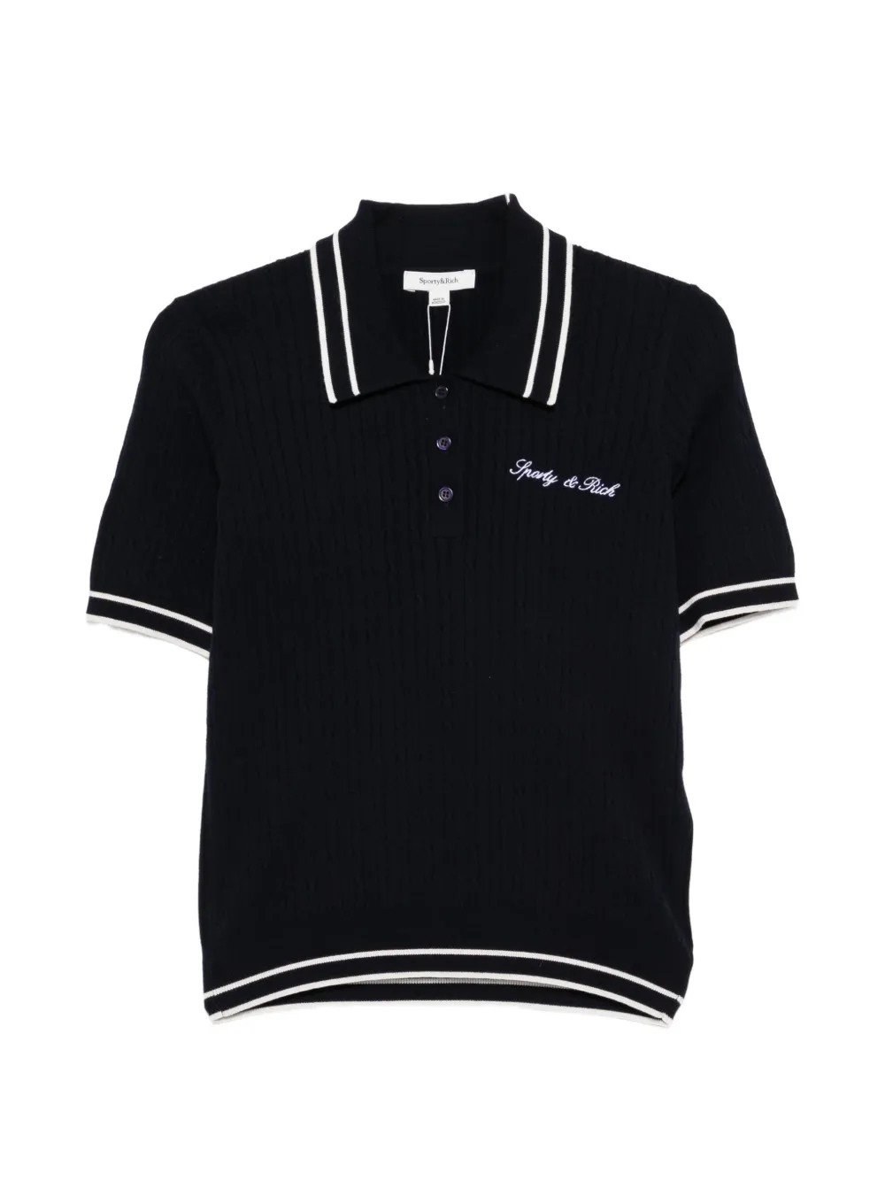 Sporty & Rich cable-knit short-sleeve polo top - Bleu Sporty & Rich cable-knit short-sleeve polo top - Bleu
