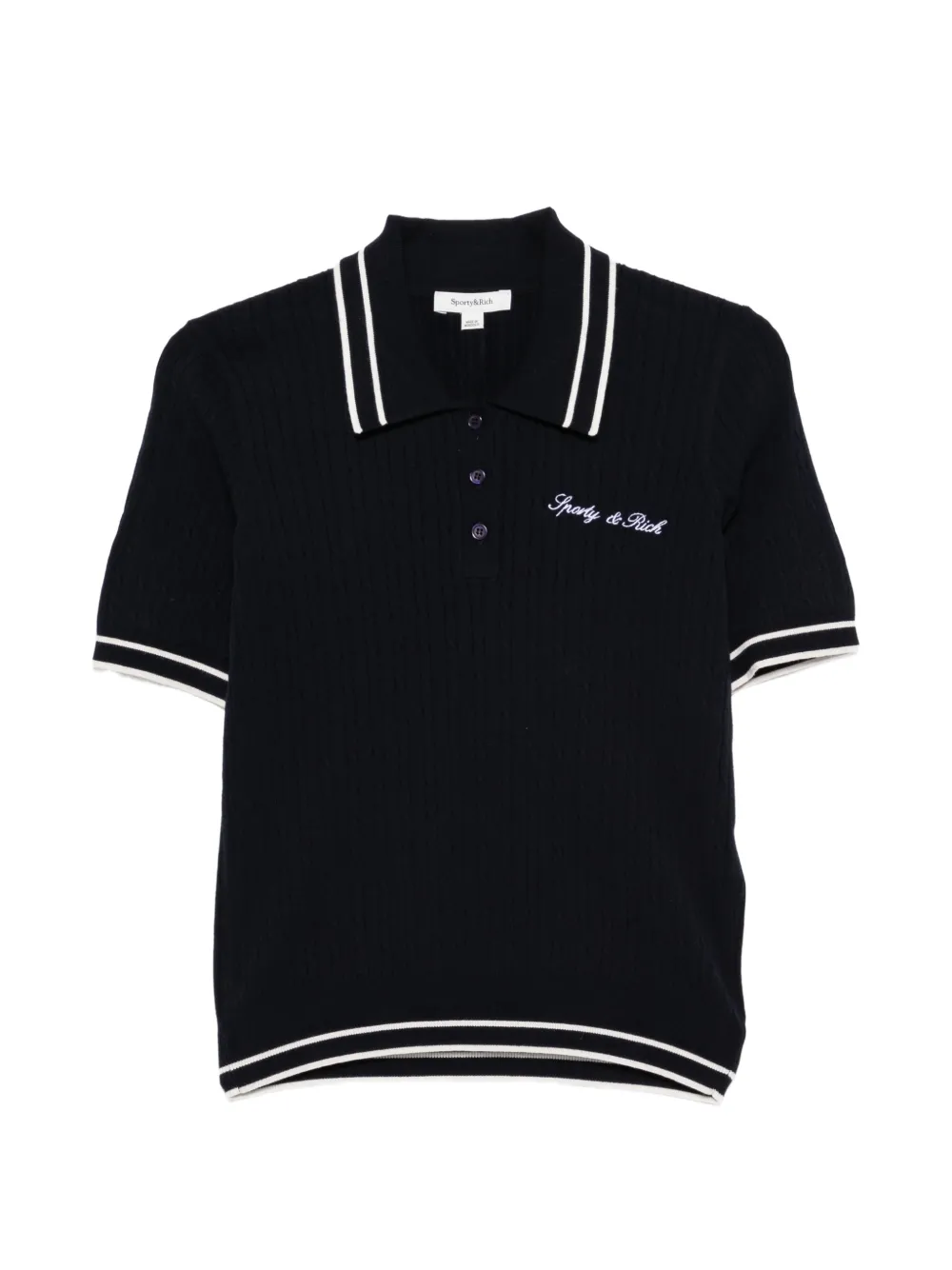 Sporty & Rich cable-knit short-sleeve polo top - Blu