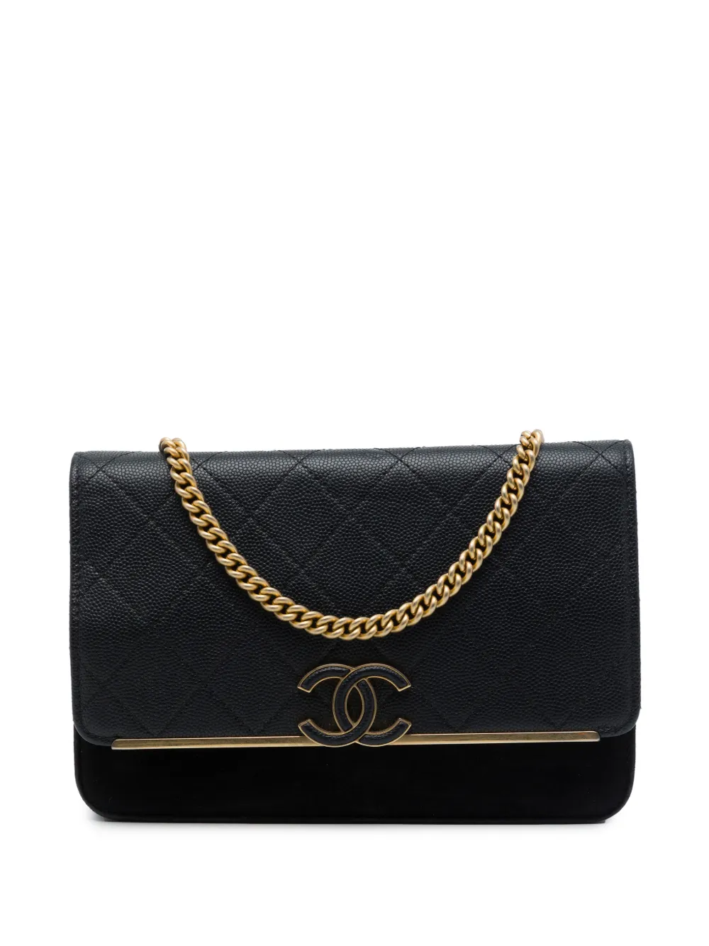 CHANEL Pre-Owned 2018-2019 Stitched Caviar and Suede Lady Coco Wallet On Chain crossbody bag - Nero
