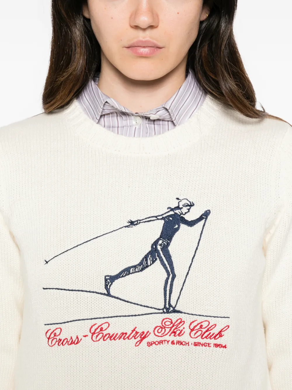 Sporty & Rich Trui met geribbelde afwerking en grafische print Beige