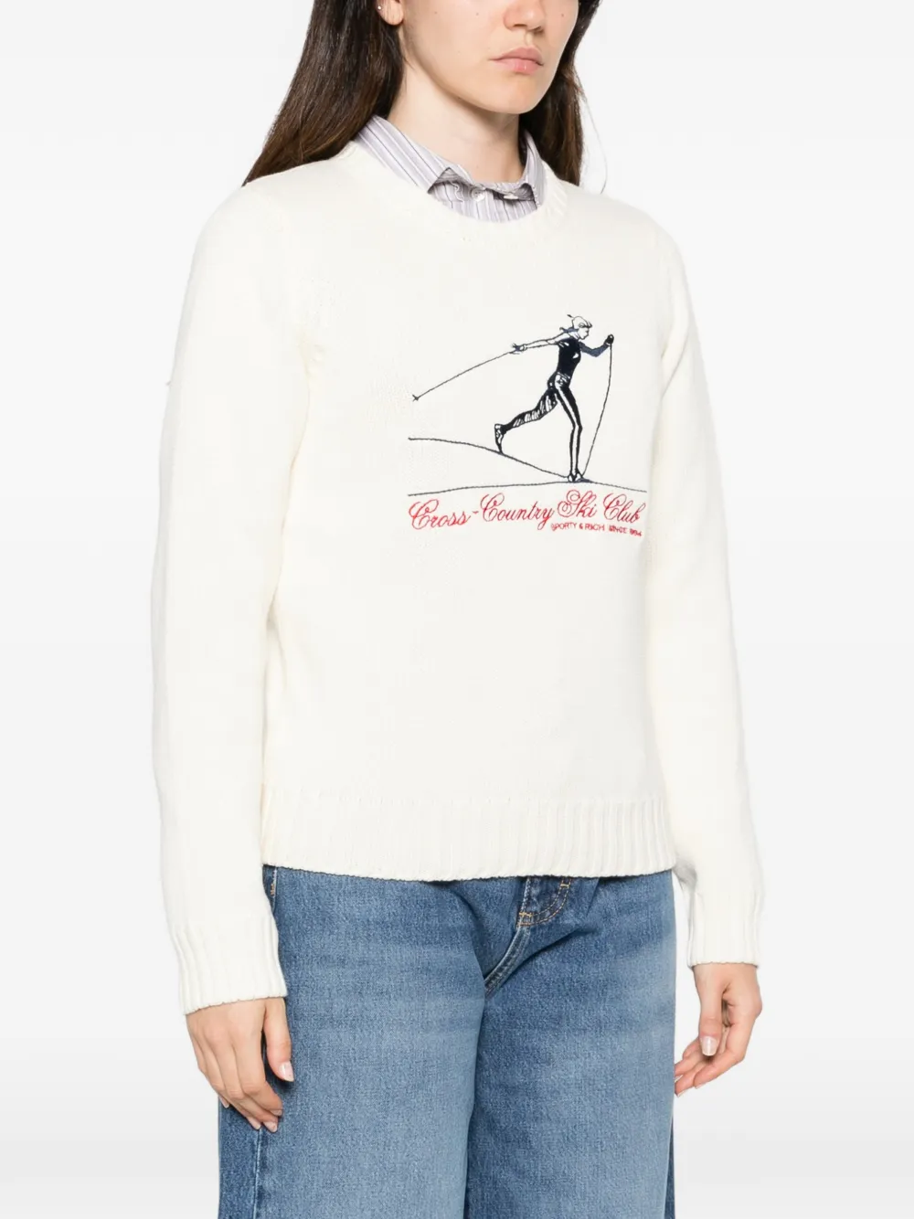 Sporty & Rich Trui met geribbelde afwerking en grafische print Beige