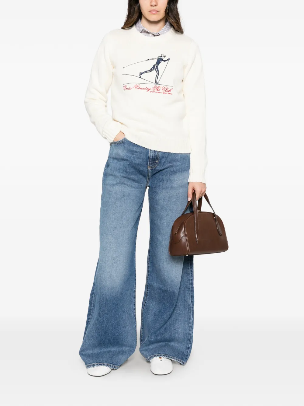 Sporty & Rich Trui met geribbelde afwerking en grafische print Beige
