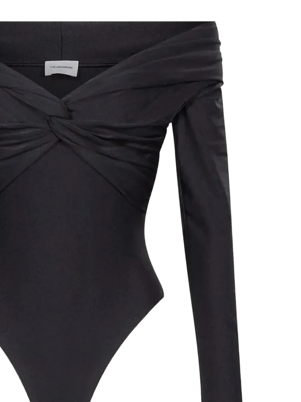 THE ANDAMANE Kendal off-shoulder twist-detail bodysuit Zwart