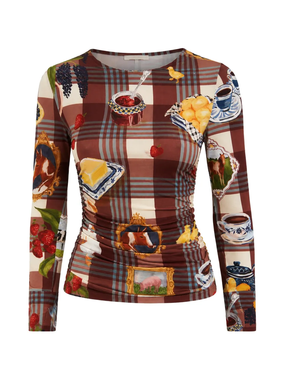 FARM Rio t-shirt froncé Country Table à carreaux - Marron