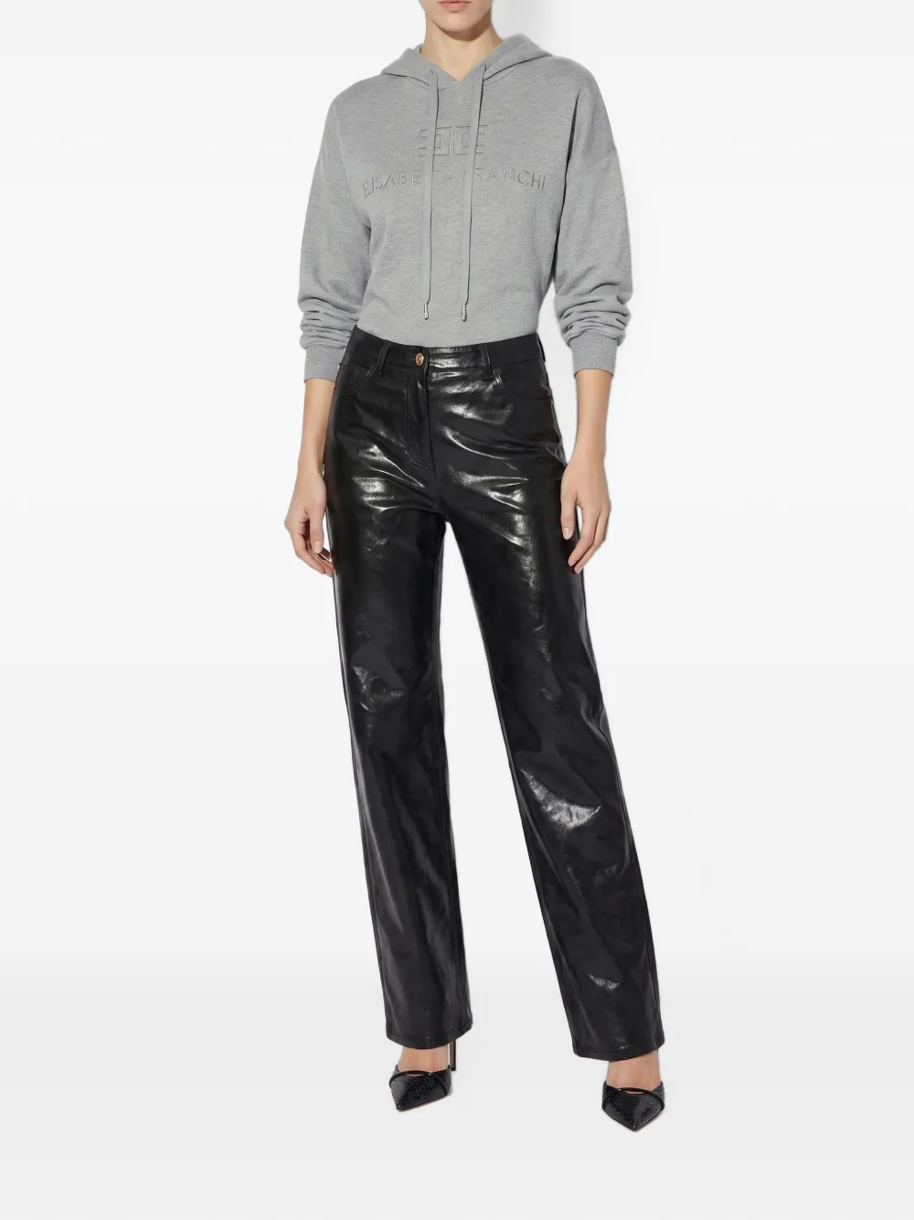 Elisabetta Franchi Ruimvallende jeans met gelamineerd effect Zwart
