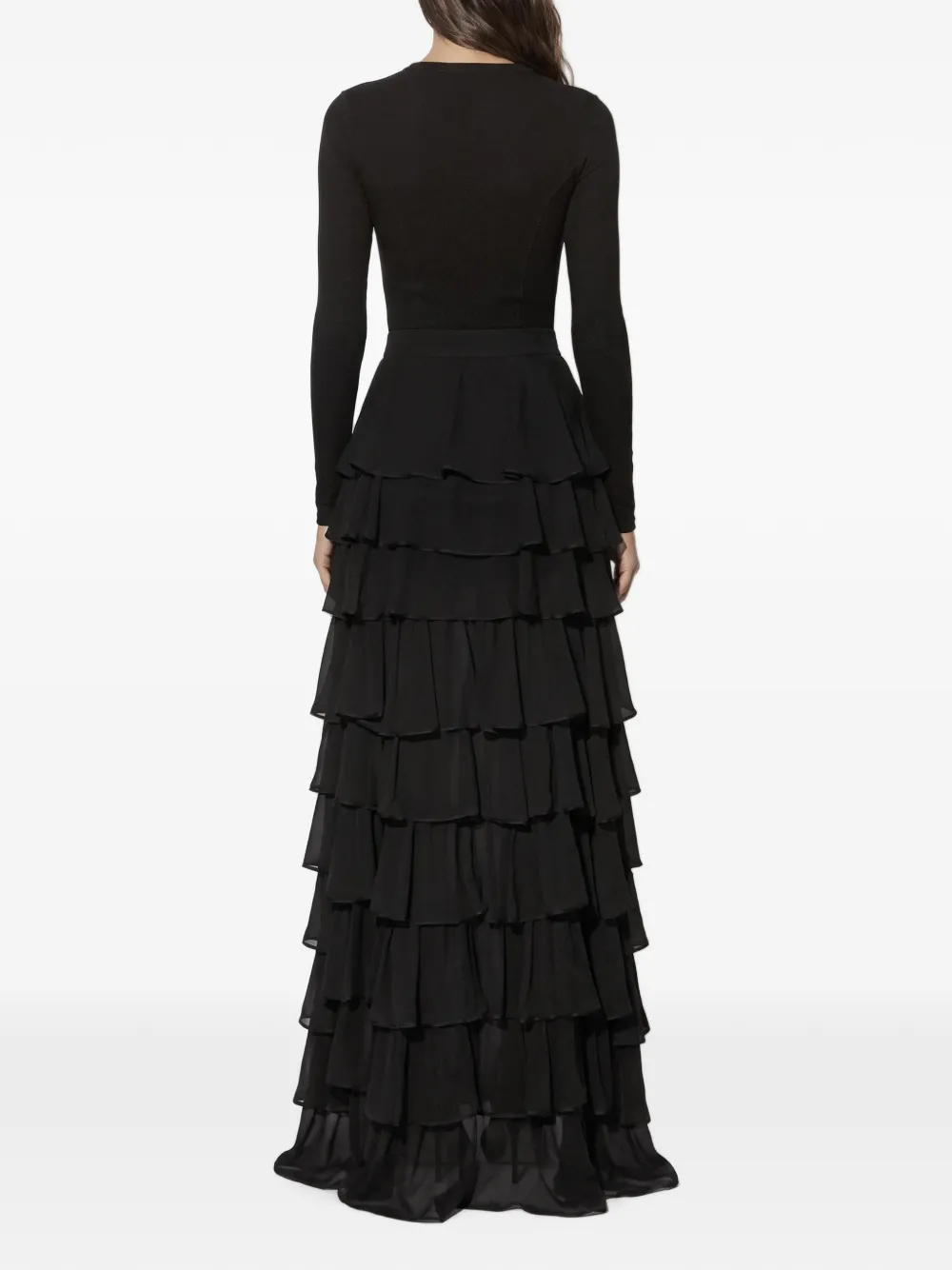 Elisabetta Franchi Rok van georgette stof met flounces Zwart