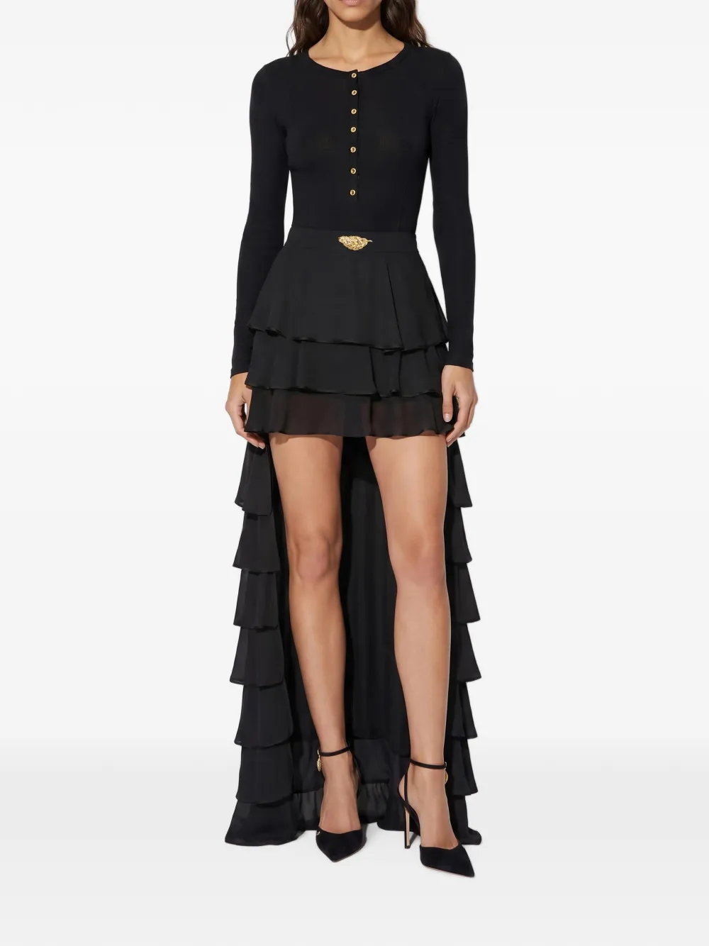 Elisabetta Franchi Rok van georgette stof met flounces Zwart