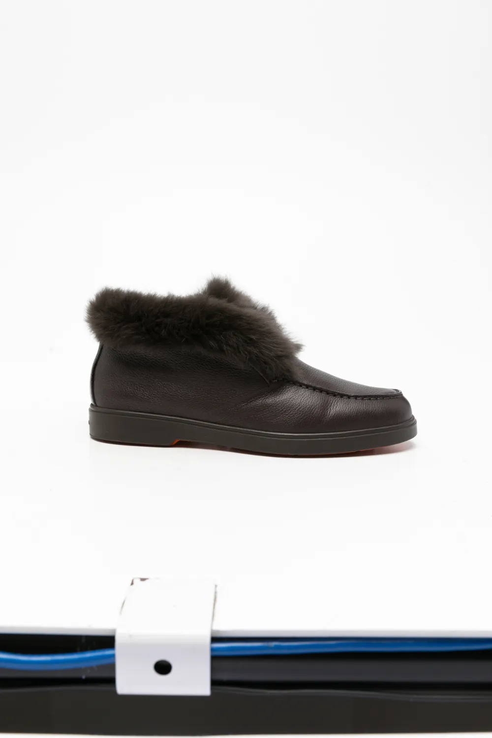 Santoni shearling-trim pebbled leather loafers - Marron