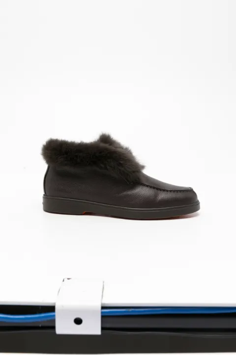 Santoni shearling-trim pebbled leather loafers