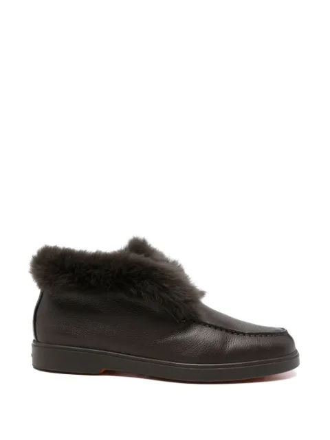 Santoni shearling-trim pebbled leather loafers