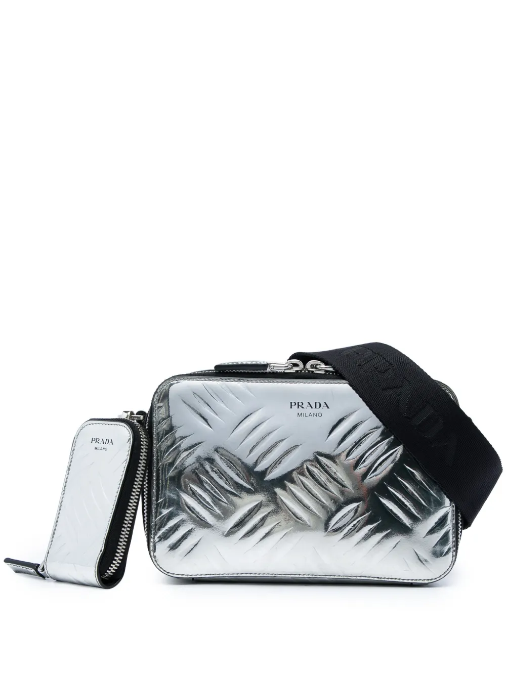 Prada Pre-Owned sac à bandoulière Spazzolato Brique en cuir embossé métallisé (2013-2026) - Argent