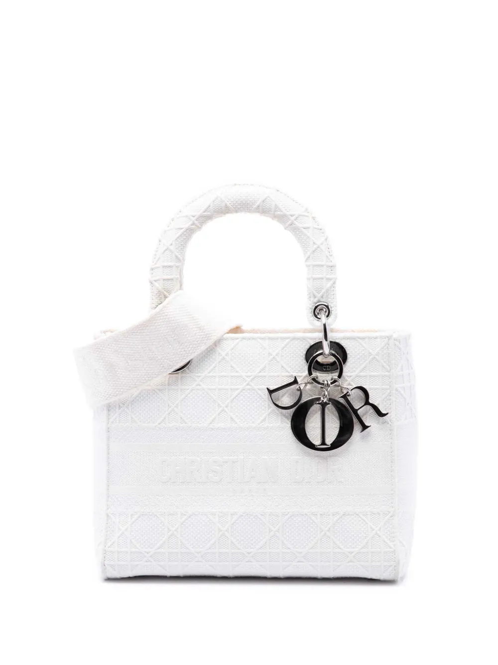 Christian Dior Pre-Owned sac à main Lady D-Lite médium en toile à motif Cannage (2020) - Blanc Christian Dior Pre-Owned sac à main Lady D-Lite médium en toile à motif Cannage (2020) - Blanc