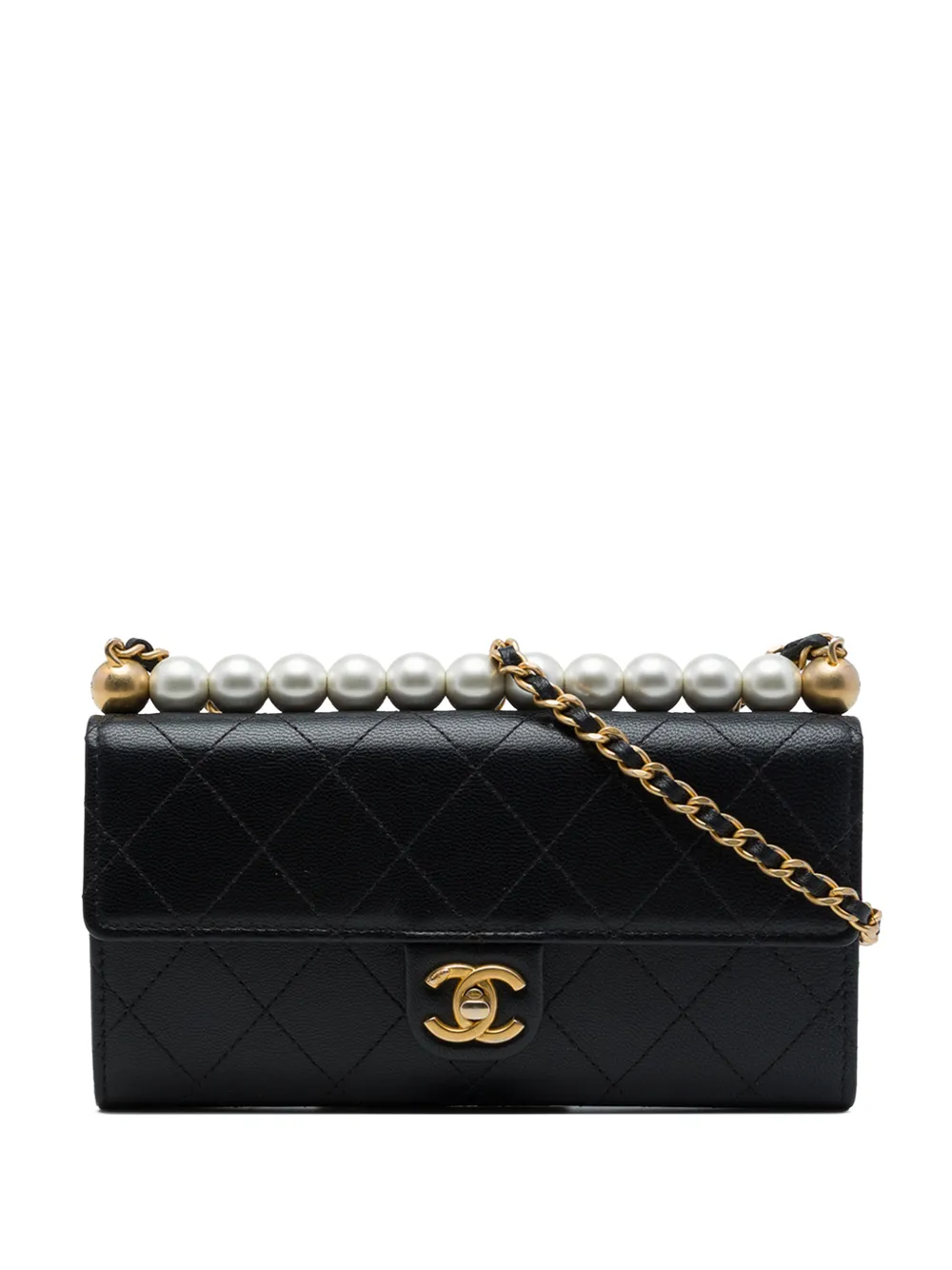 CHANEL Pre-Owned 2019 Quilted Goatskin Chic Pearls Clutch with Chain crossbody bag - Nero