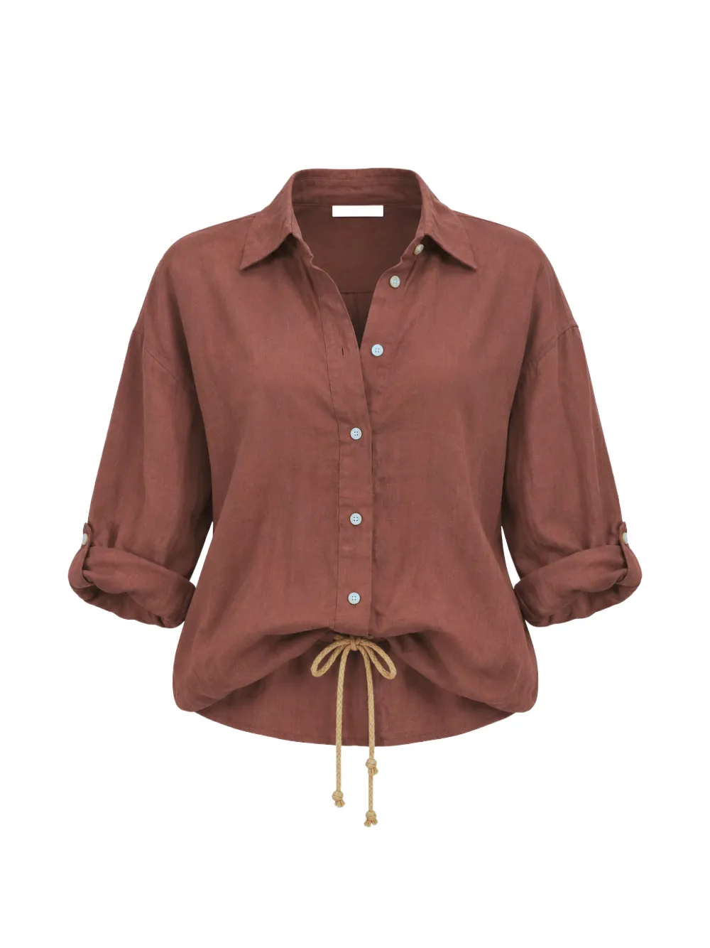 True Avenue Leila Drawstring Linen Shirt In Brown