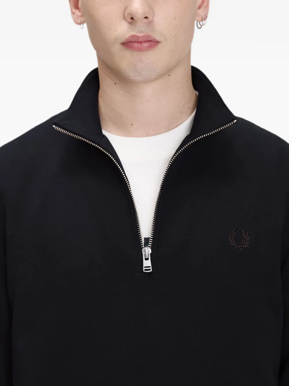 Fred Perry quarter-zip logo-embroidered sweatshirt Blauw