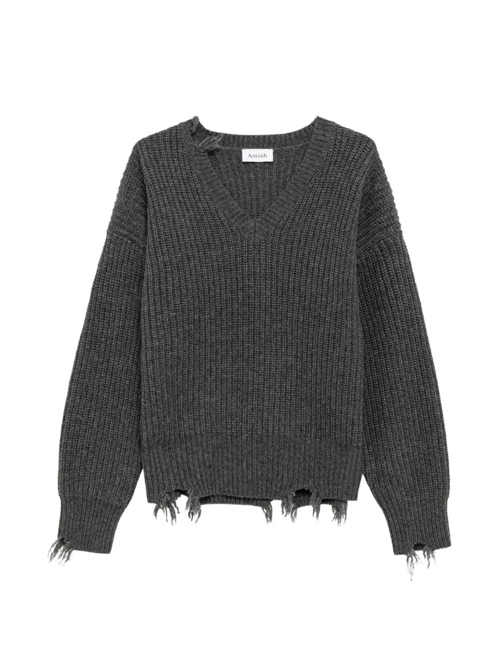 AMISH pull en maille côtelé à effet usé - Gris AMISH pull en maille côtelé à effet usé - Gris