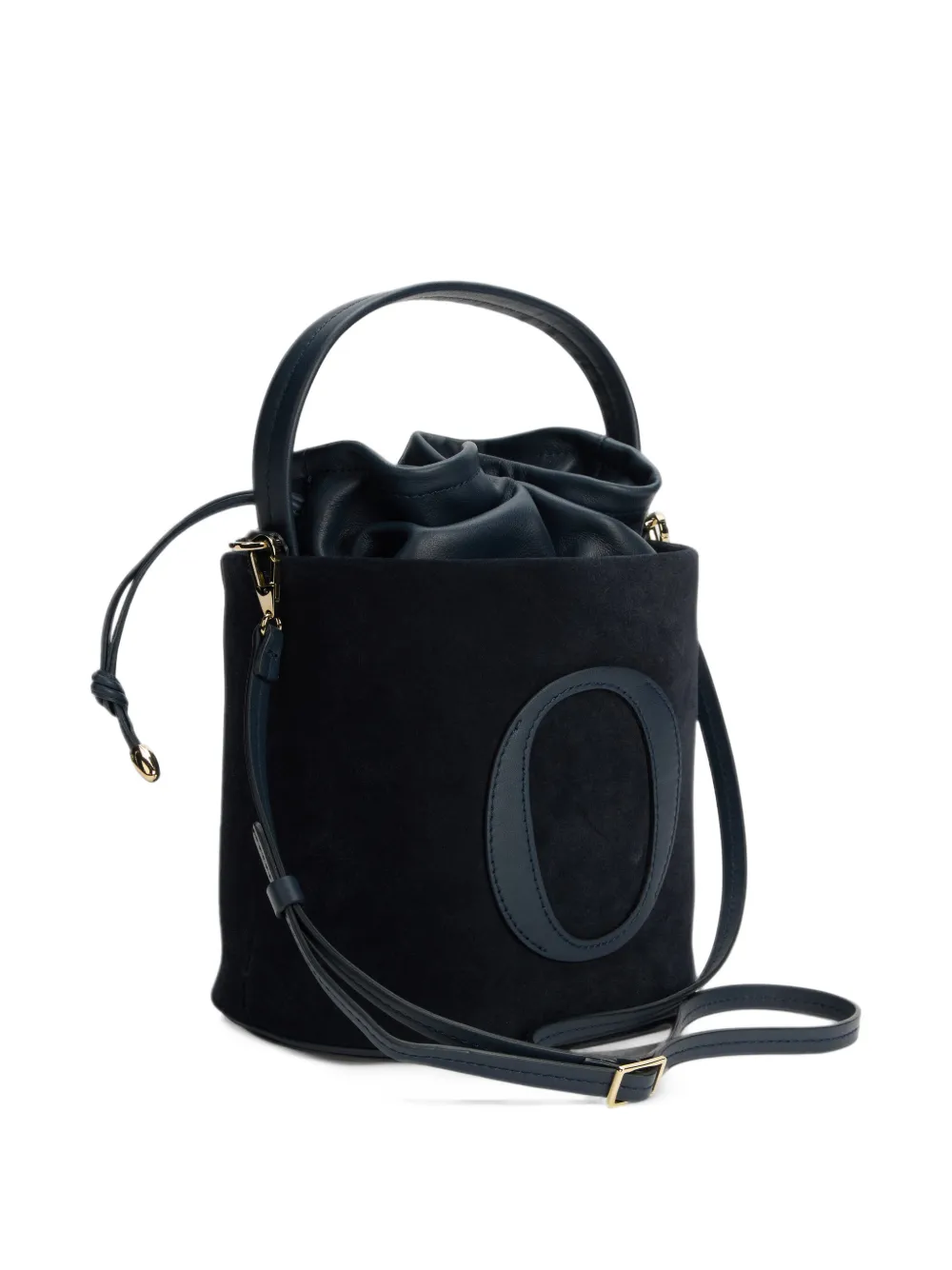 Orciani Her-O logo-patch suede bucket bag Blauw