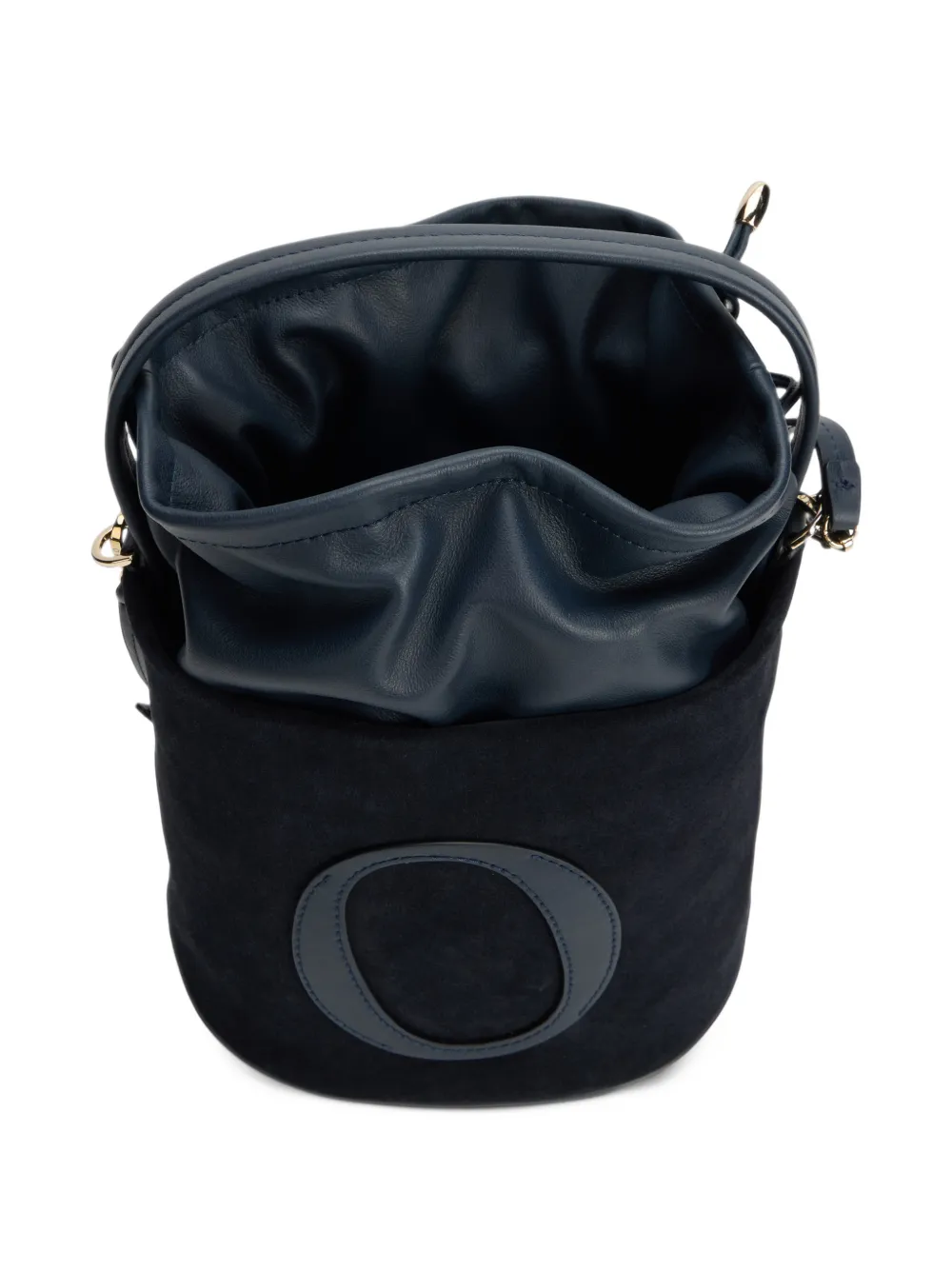 Orciani Her-O logo-patch suede bucket bag Blauw