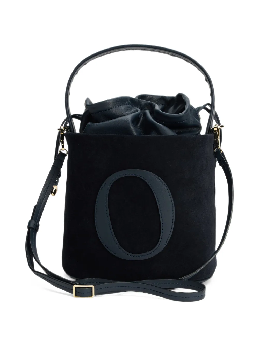 Orciani Her-O logo-patch suede bucket bag Blauw