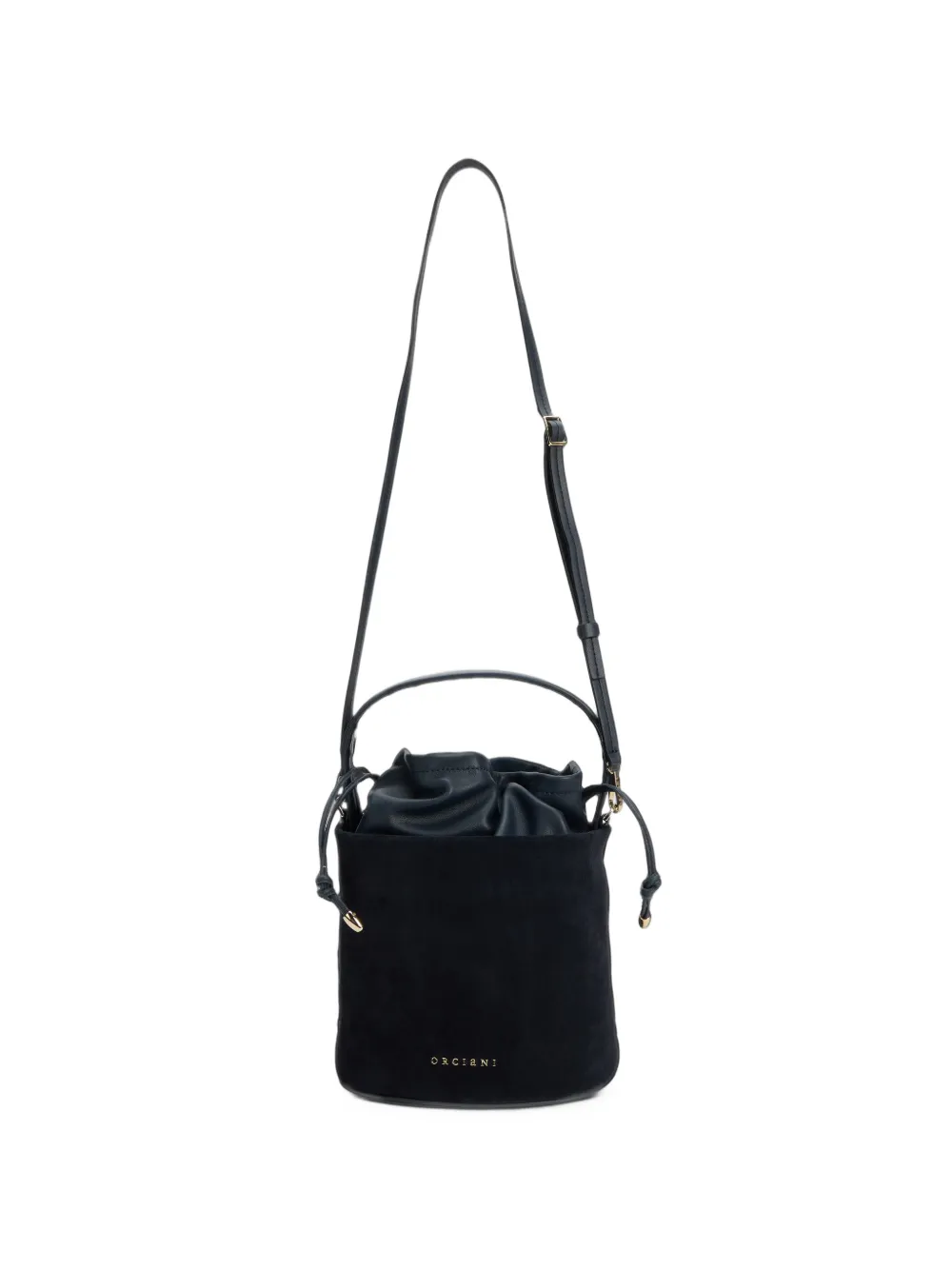Orciani Her-O logo-patch suede bucket bag - Blu