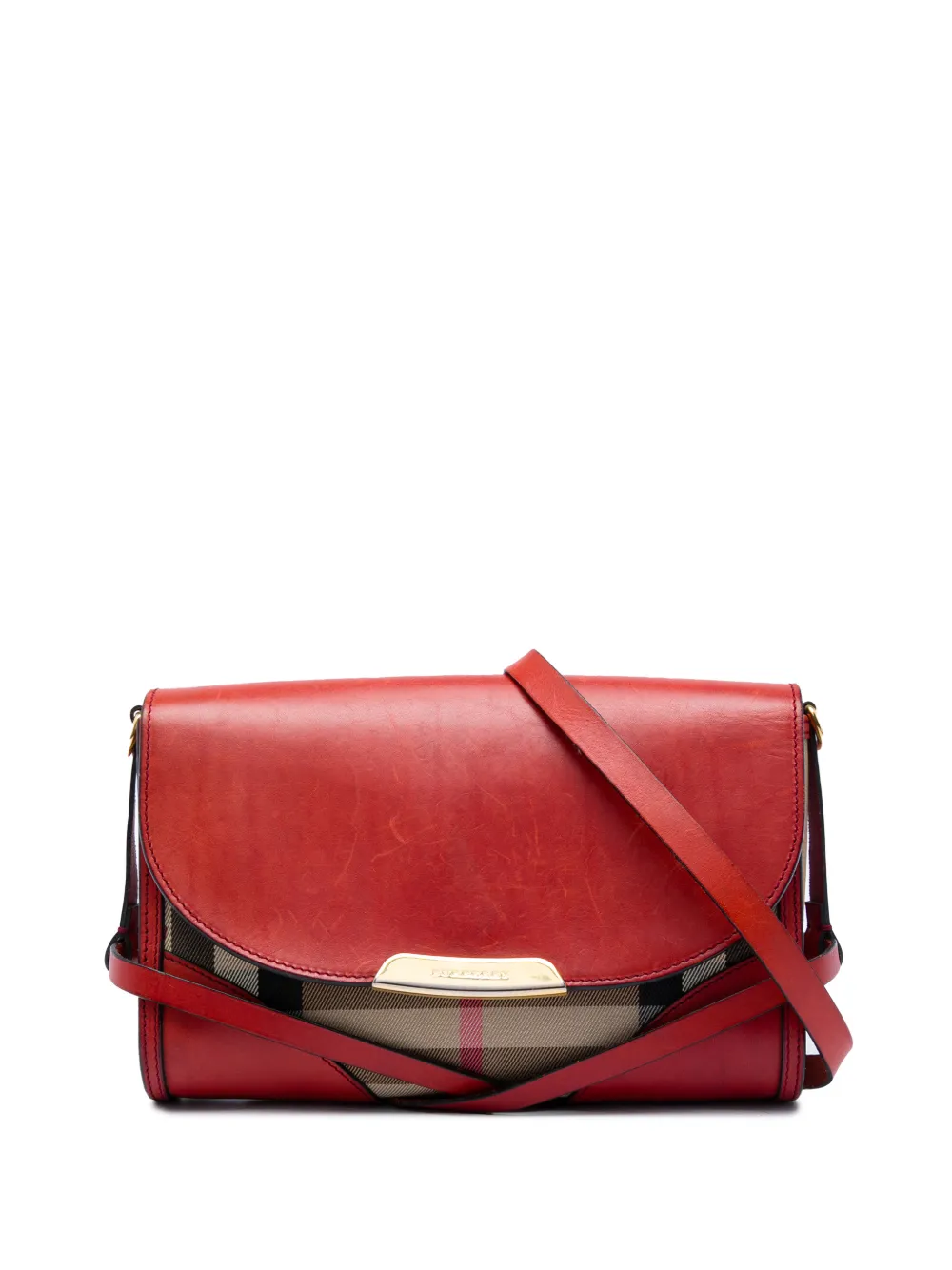 Burberry Pre-Owned 2000-2017 Leather and House Check Canvas Bridle Abbott crossbody bag - Red