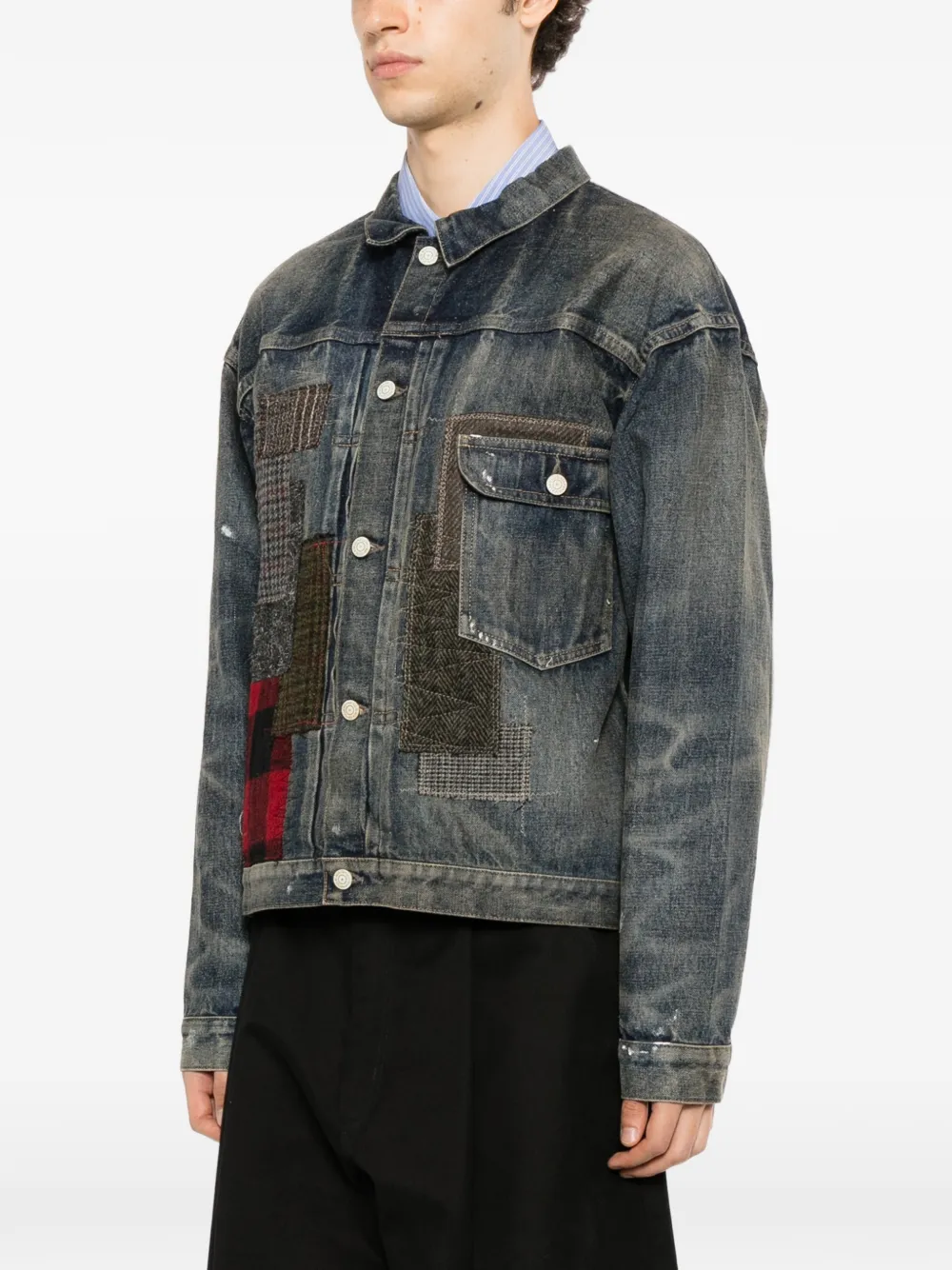 Junya Watanabe MAN Denim jack met patchwork Blauw