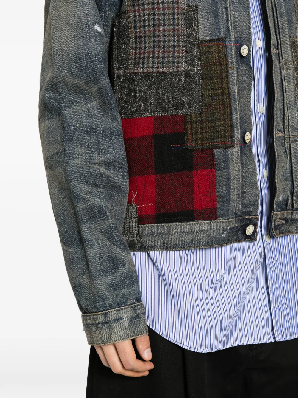 Junya Watanabe MAN Denim jack met patchwork Blauw